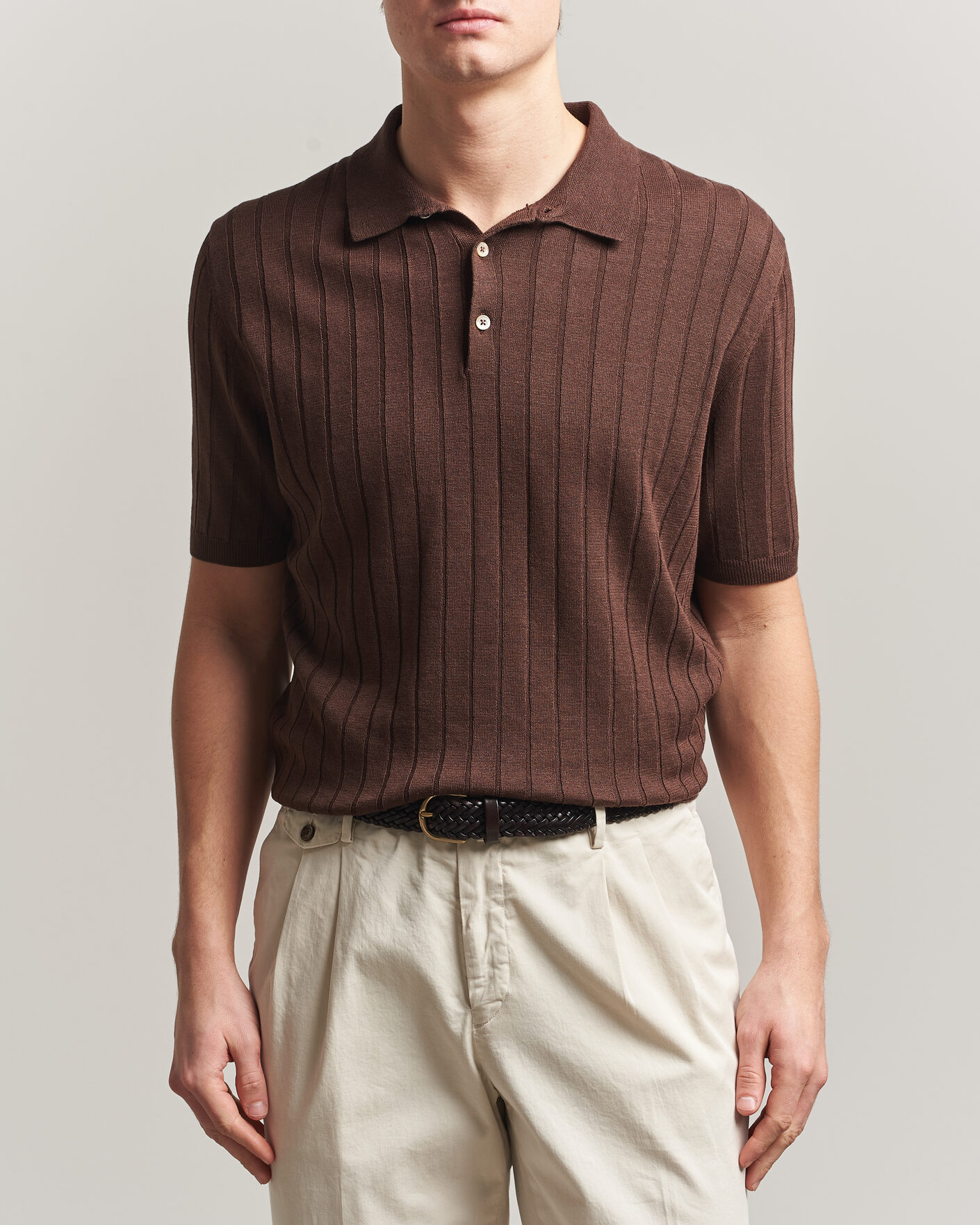 Herre | Pikéer | Boglioli | Short Sleeve Knitted Rib Polo Brown