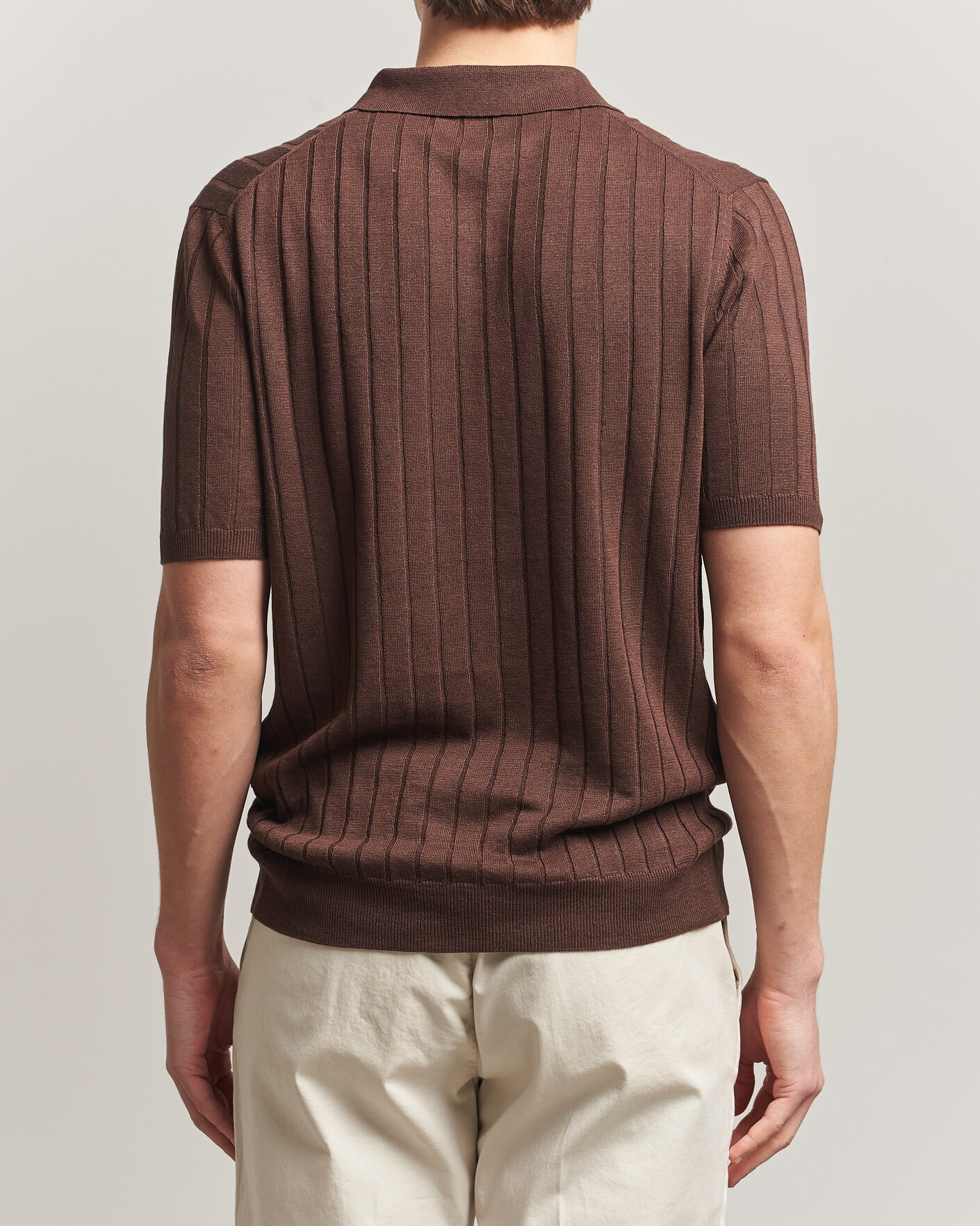 Herre | Pikéer | Boglioli | Short Sleeve Knitted Rib Polo Brown