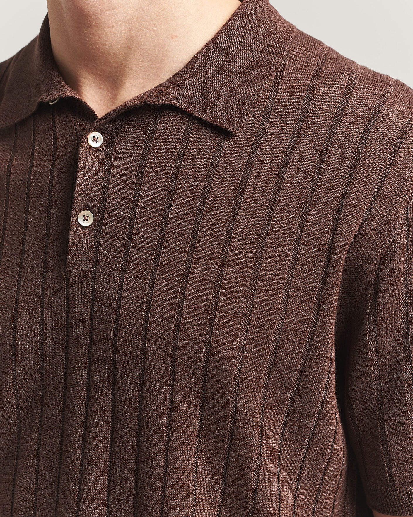 Herre | Pikéer | Boglioli | Short Sleeve Knitted Rib Polo Brown