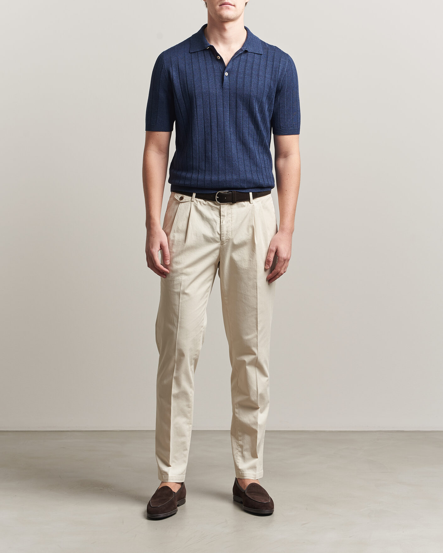 Herre | Pikéer | Boglioli | Short Sleeve Knitted Rib Polo Navy