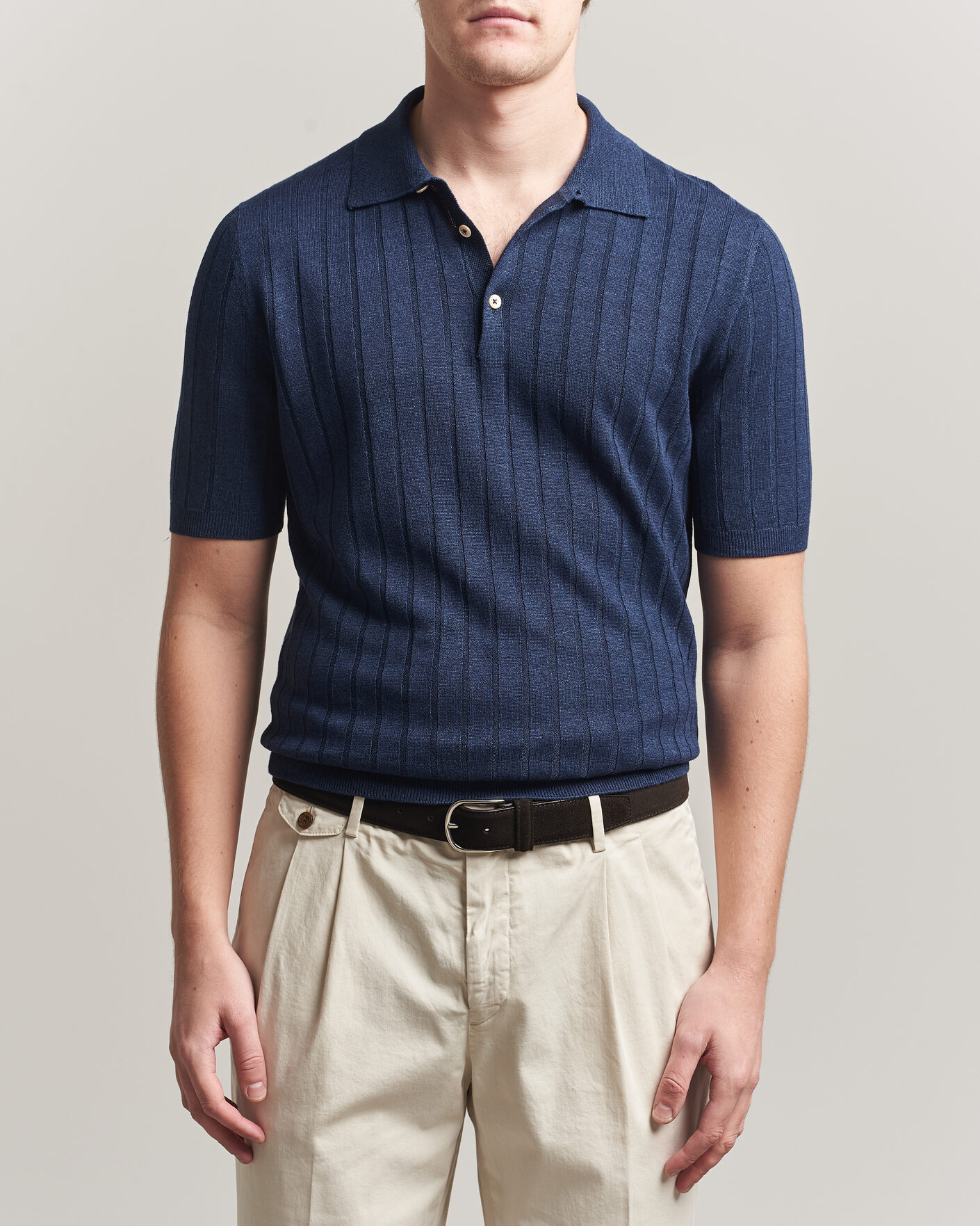 Herre | Pikéer | Boglioli | Short Sleeve Knitted Rib Polo Navy