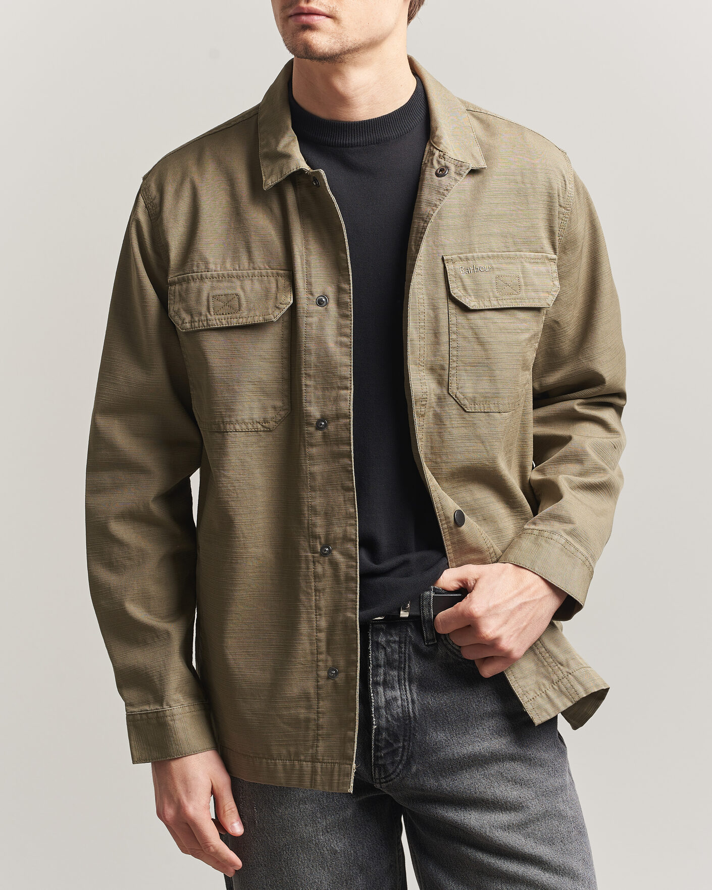 Herre | Skjorter | Barbour Lifestyle | Draftmen Cotton Slub Overshirt Grey Olive