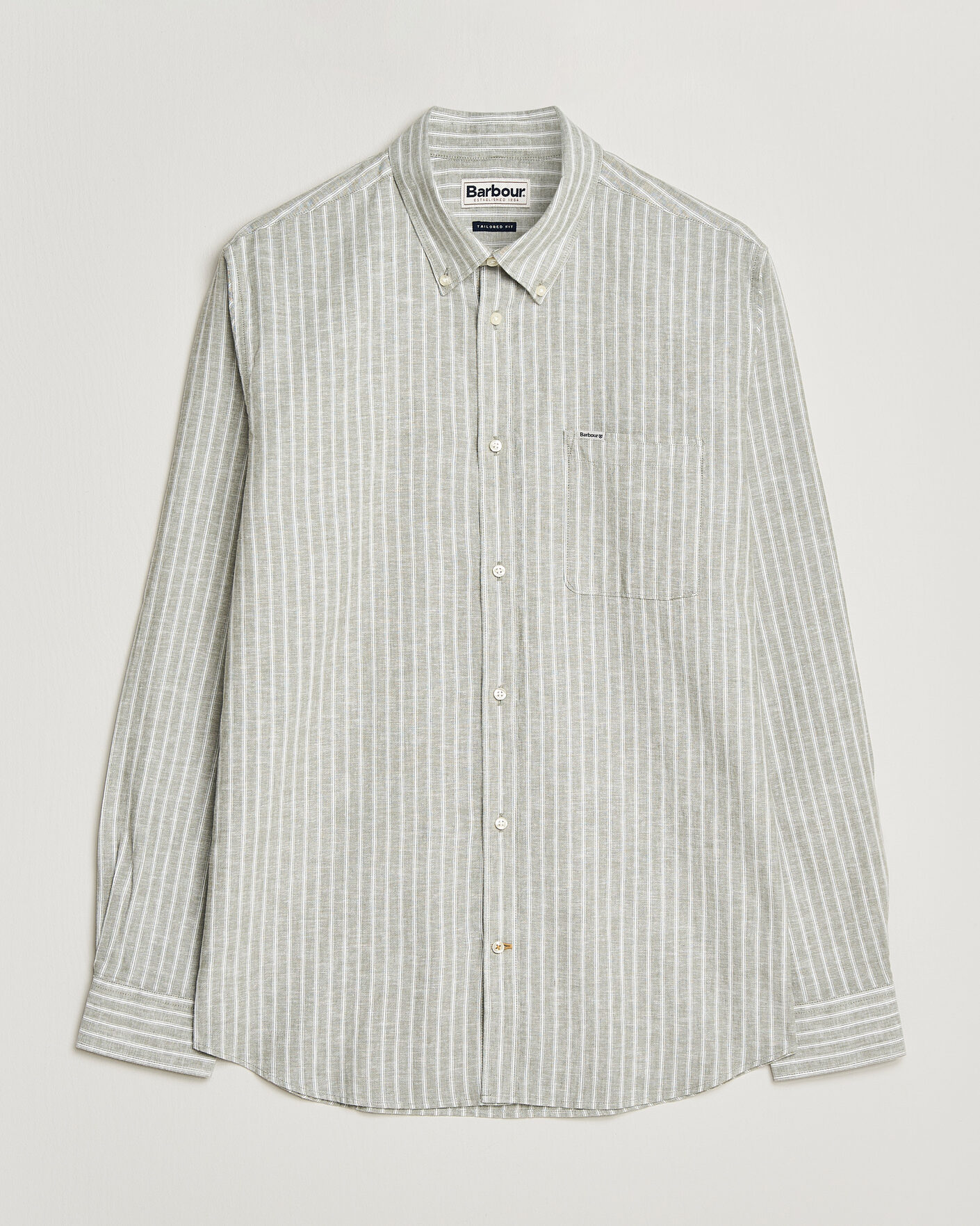 Herre | Skjorter | Barbour Lifestyle | Nelson Striped Linen/Cotton Shirt Bleached Olive