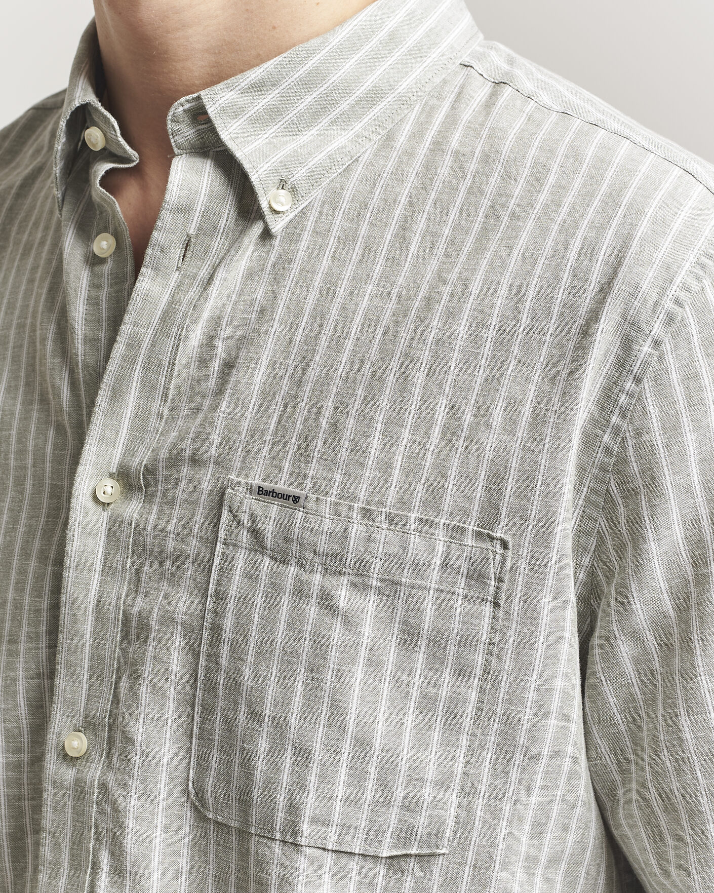 Herre | Skjorter | Barbour Lifestyle | Nelson Striped Linen/Cotton Shirt Bleached Olive