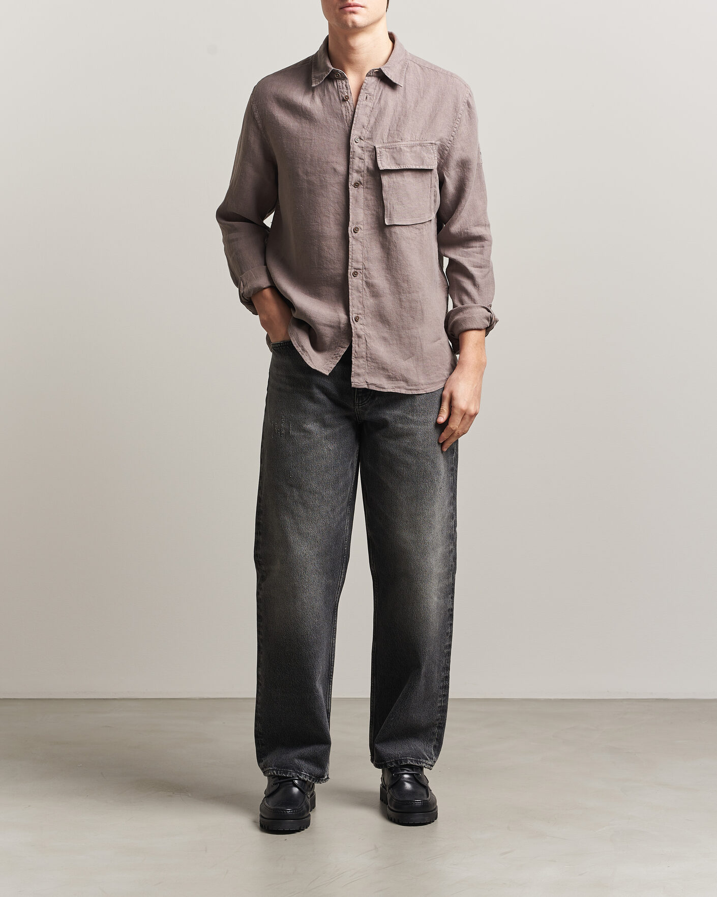 Herre | Skjorter | Belstaff | Scale Linen Shirt Asphalt 