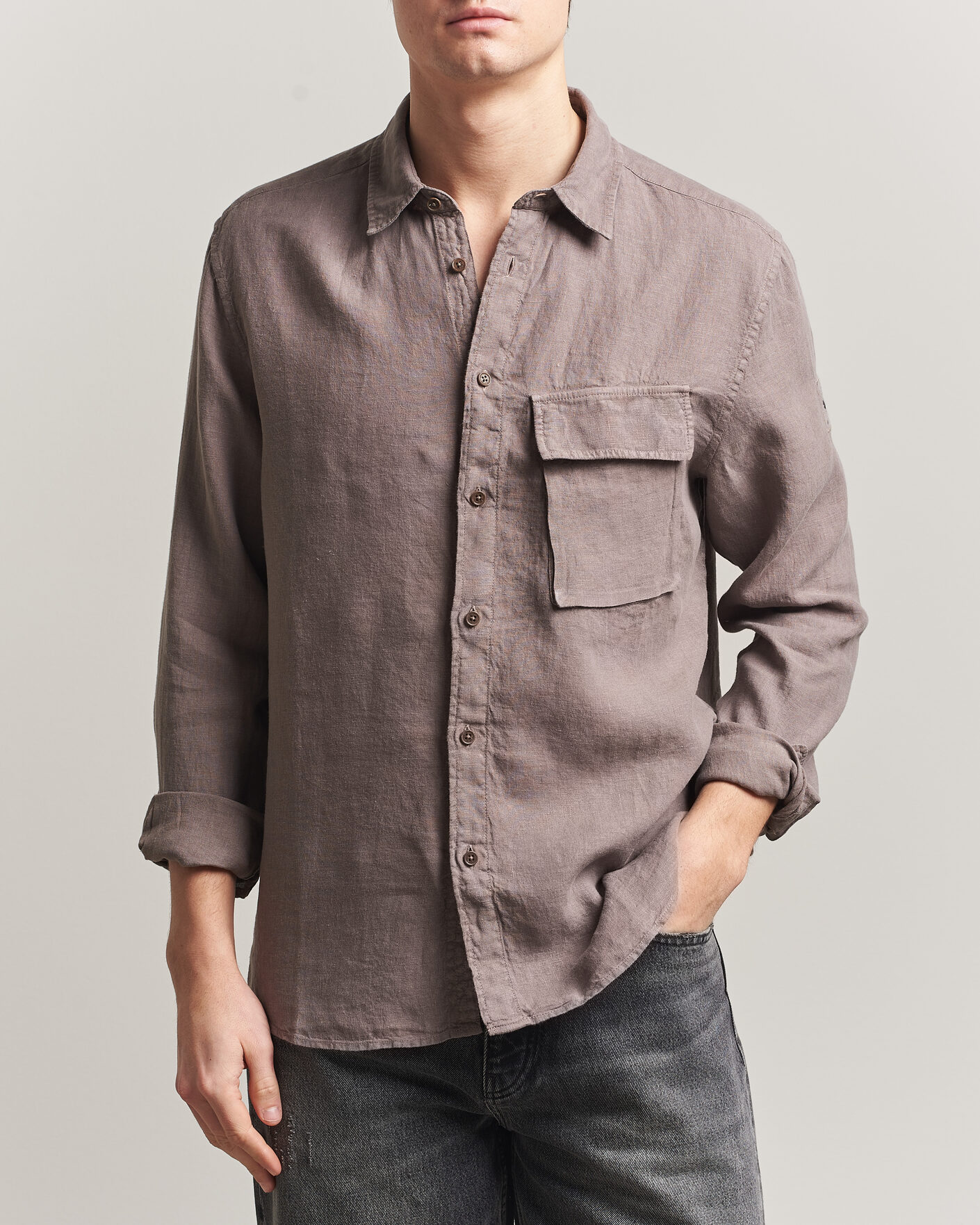 Herre | Skjorter | Belstaff | Scale Linen Shirt Asphalt