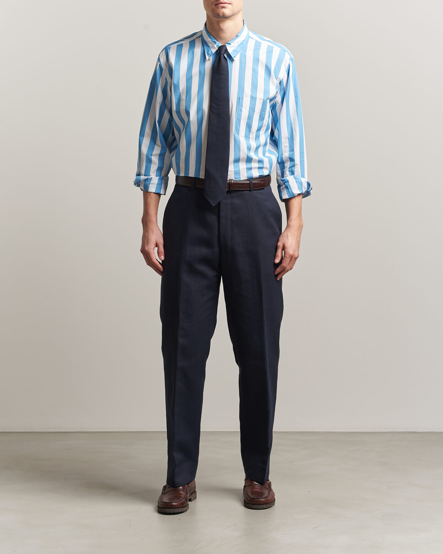 Herre | Skjorter | Kamakura Shirts | Vintage Ivy Button Down Shirt Bold Blue Stripe