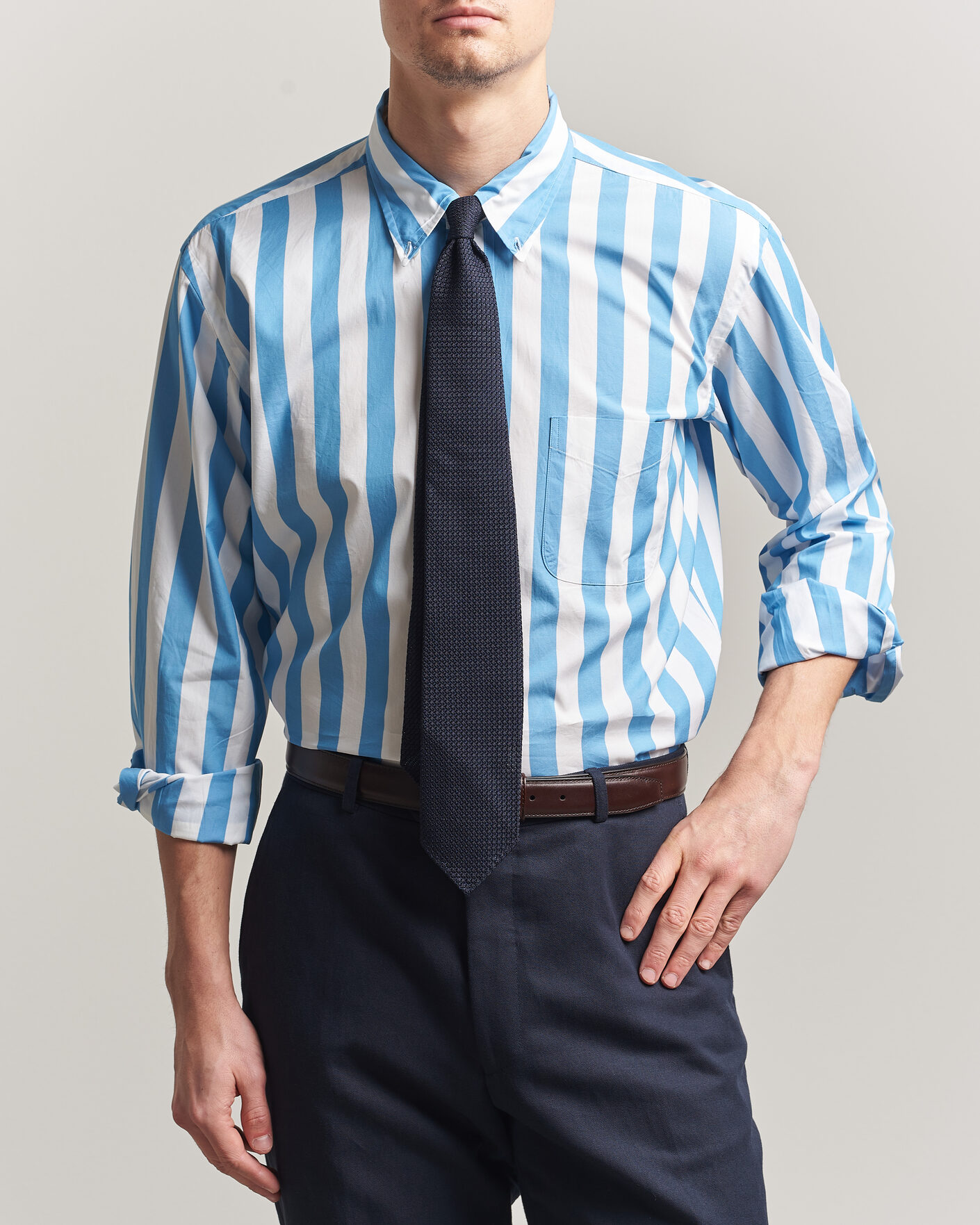 Herre | Skjorter | Kamakura Shirts | Vintage Ivy Button Down Shirt Bold Blue Stripe