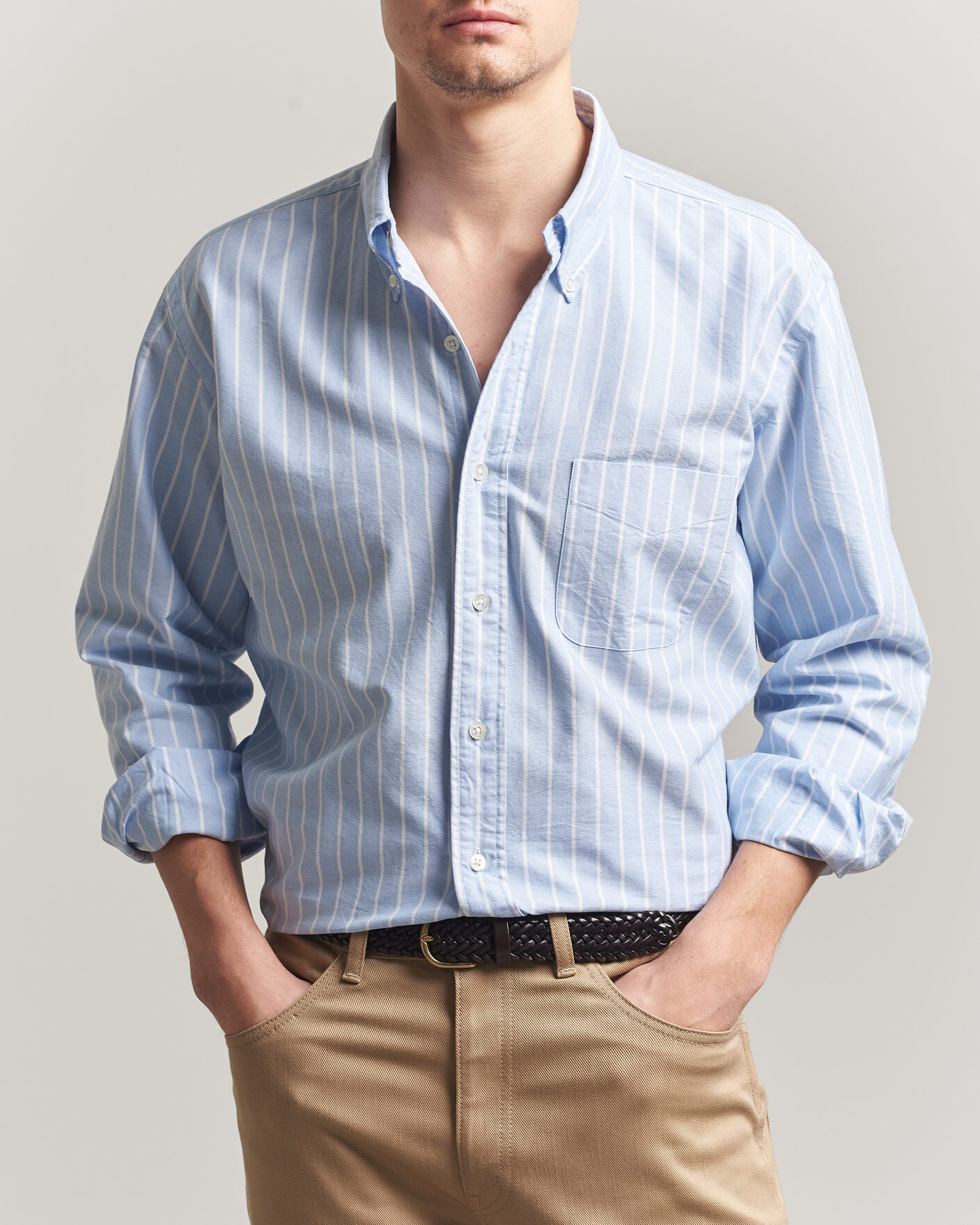 Herre | Skjorter | Kamakura Shirts | Vintage Ivy Oxford BD Shirt Blue Blazer Stripe