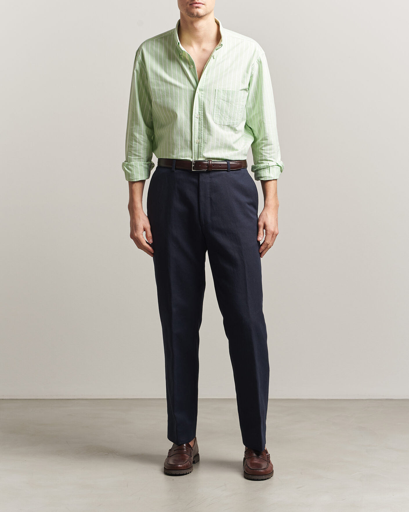 Herre | Skjorter | Kamakura Shirts | Vintage Ivy Oxford BD Shirt Green Blazer Stripe