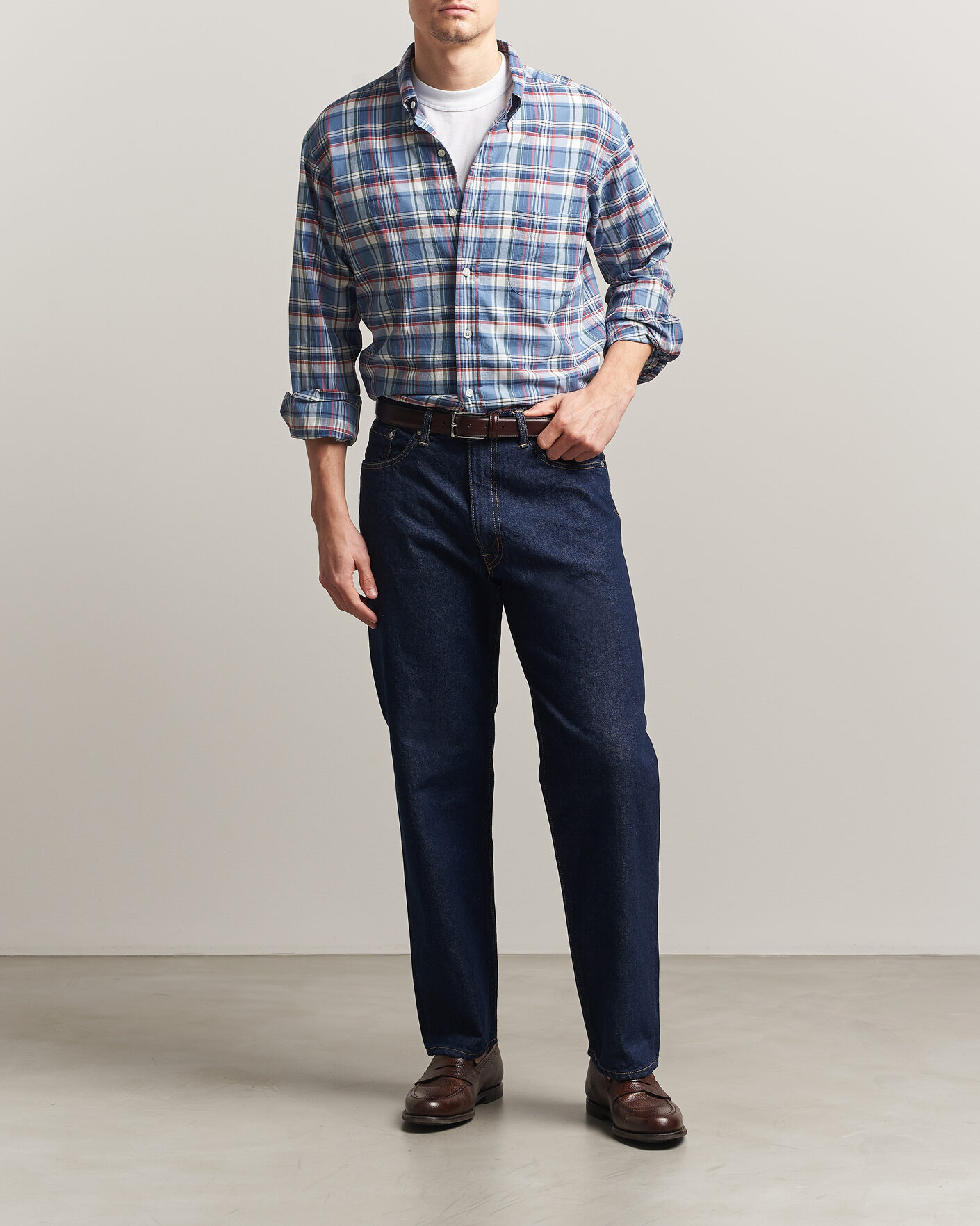 Herre | Skjorter | Kamakura Shirts | Vintage Ivy Button Down Shirt Blue Madras