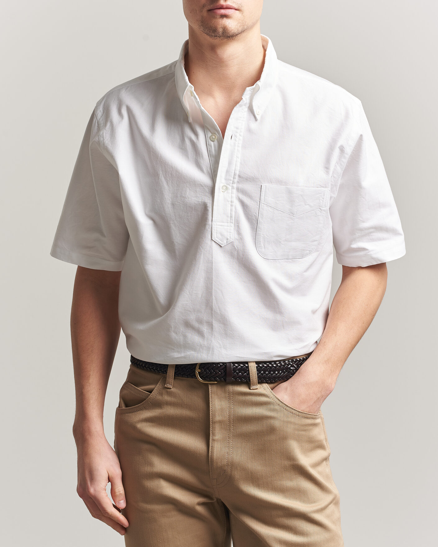 Herre | Skjorter | Kamakura Shirts | Vintage Ivy Half Sleeve Oxford Popover White