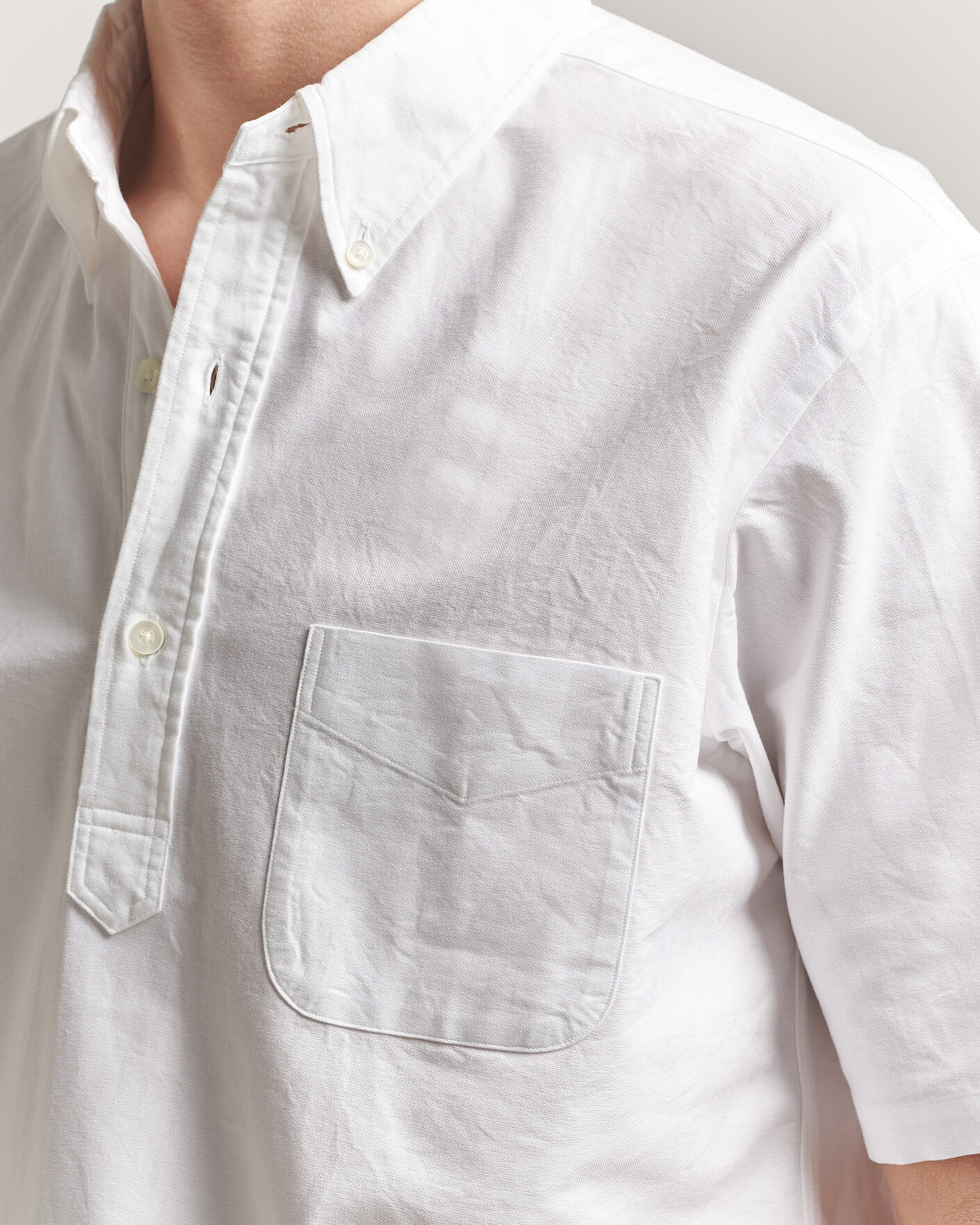 Herre | Skjorter | Kamakura Shirts | Vintage Ivy Half Sleeve Oxford Popover White