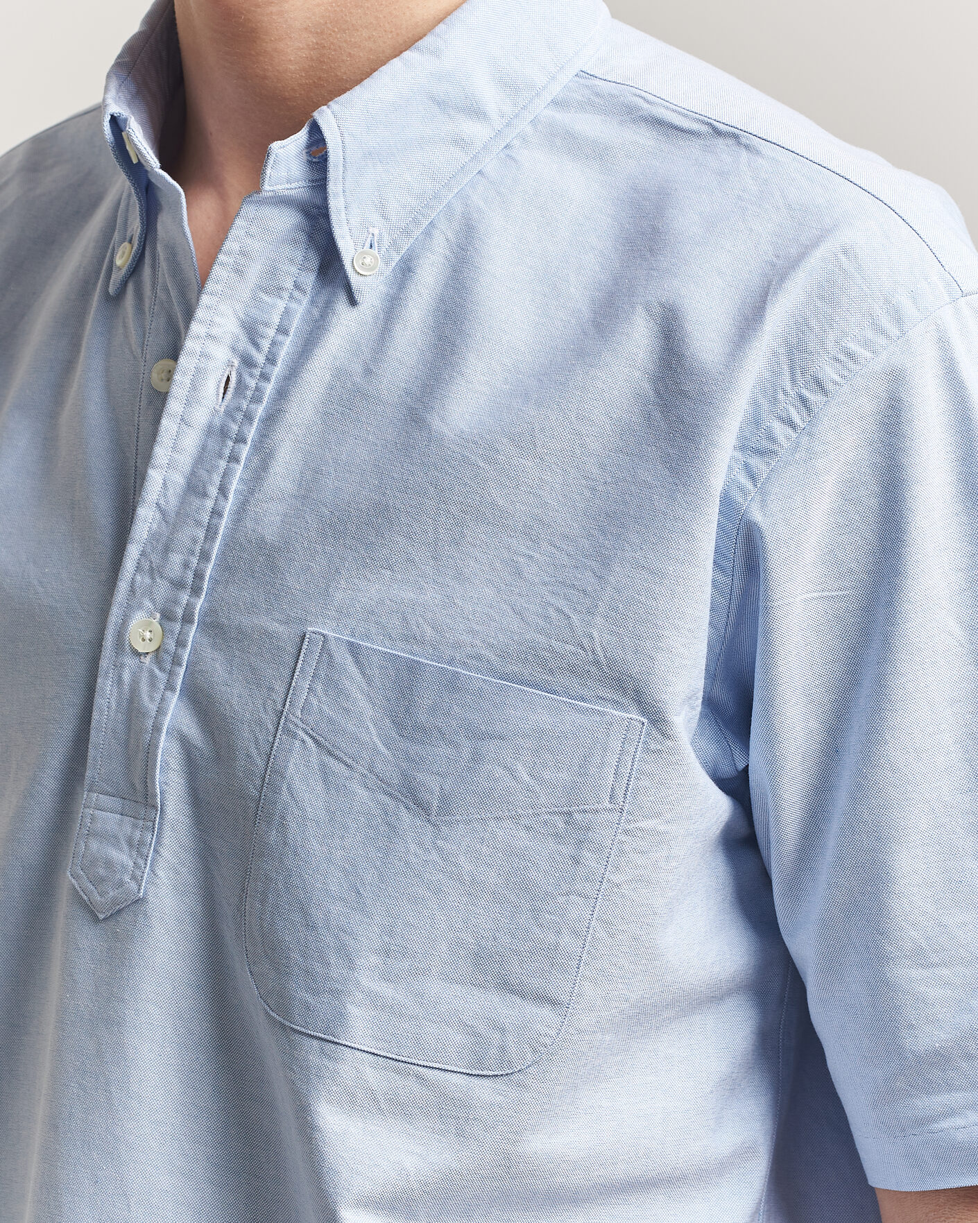 Herre | Skjorter | Kamakura Shirts | Vintage Ivy Half Sleeve Oxford Popover Light Blue