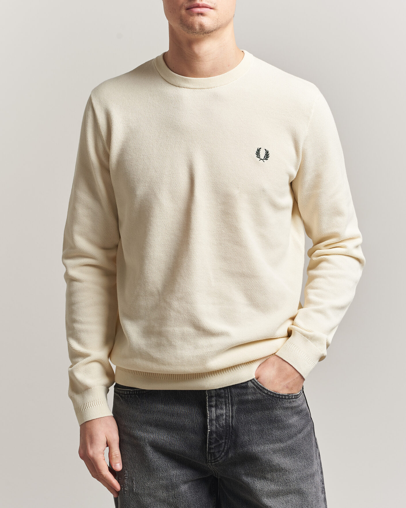 Herre | Gensere | Fred Perry | Piqué Stitched Sweater Ecru