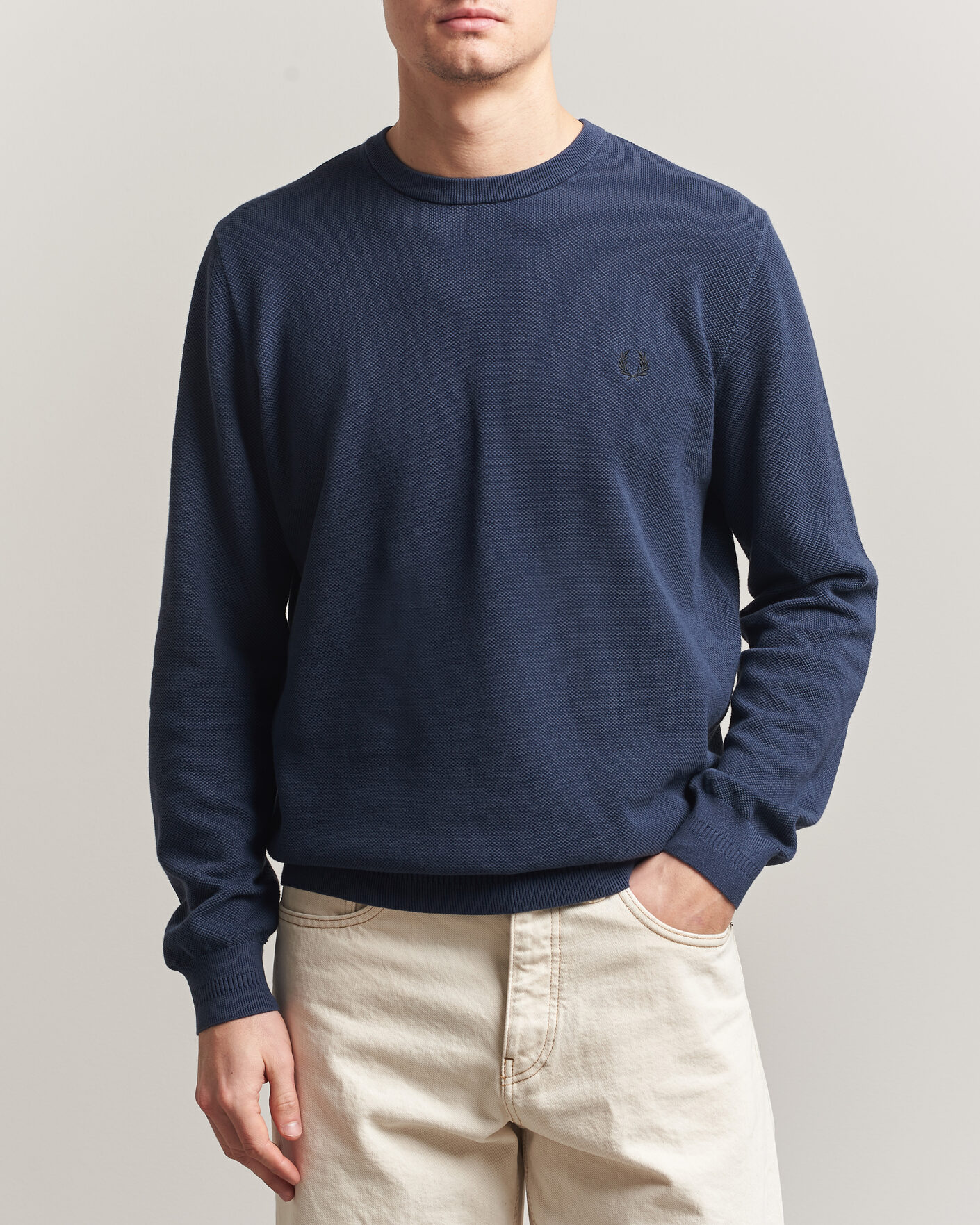 Herre | Gensere | Fred Perry | Piqué Stitched Sweater Dark Airforce