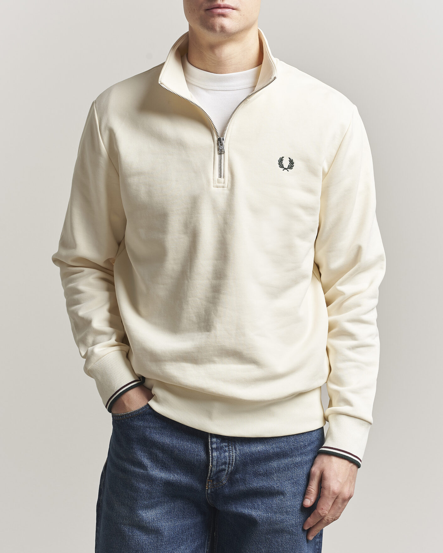 Herre | Gensere | Fred Perry | Half Zip Sweatshirt Ecru