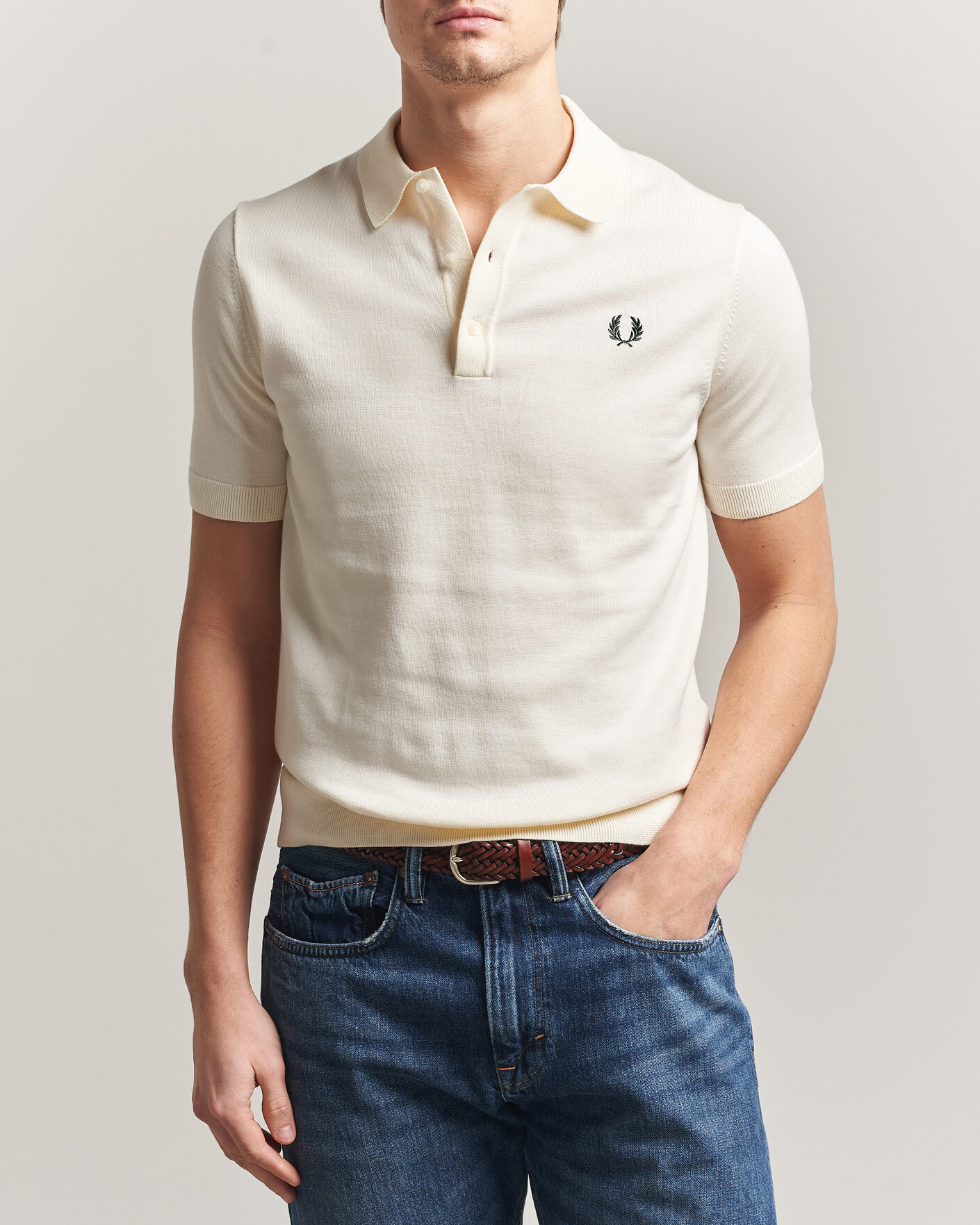 Herre | Pikéer | Fred Perry | Cotton Knitted Polo Ecru