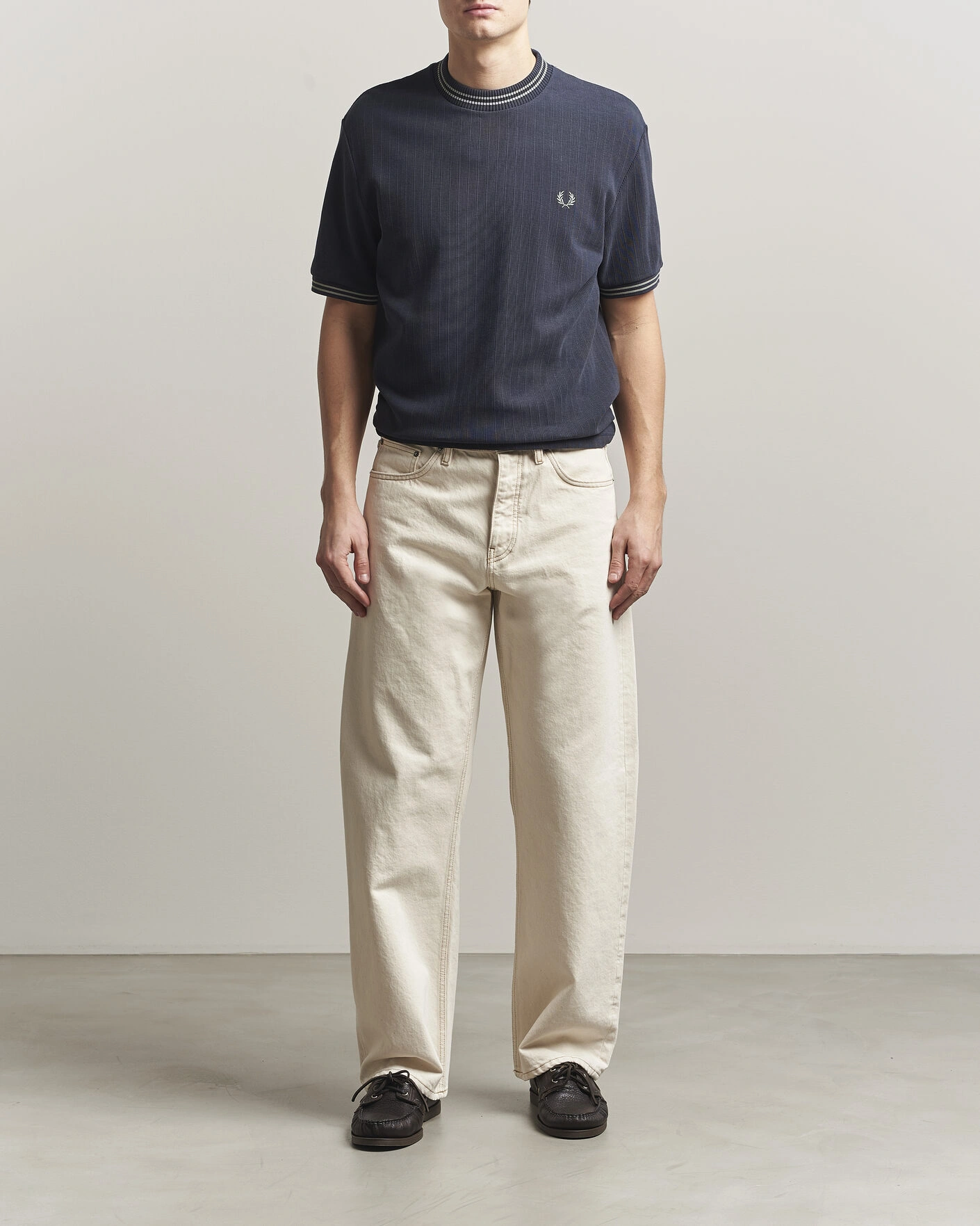 Herre | T-Shirts | Fred Perry | Rib Knitted T-Shirt Navy