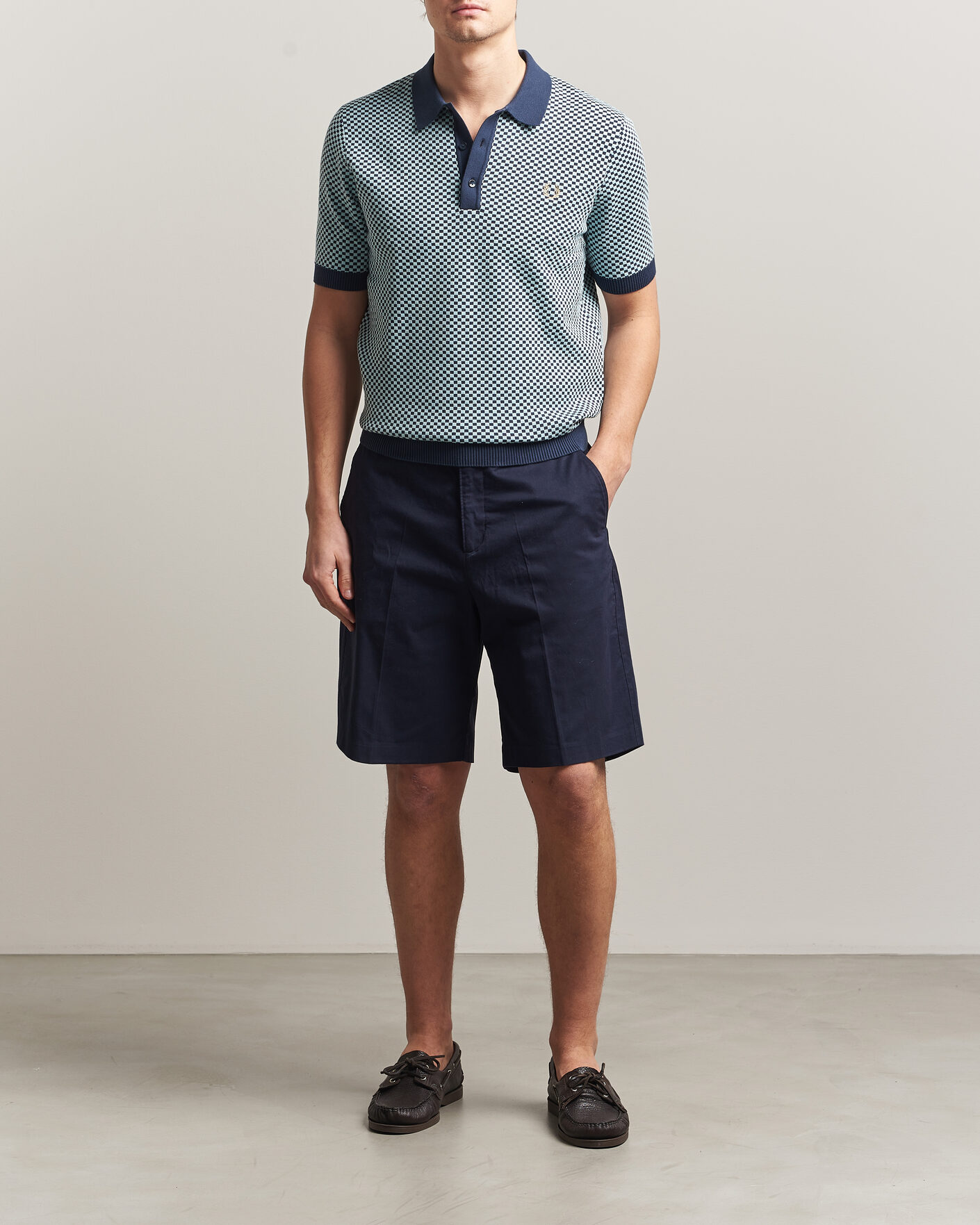 Herre | Pikéer | Fred Perry | Checkboard Knitted Polo Dark Airforce