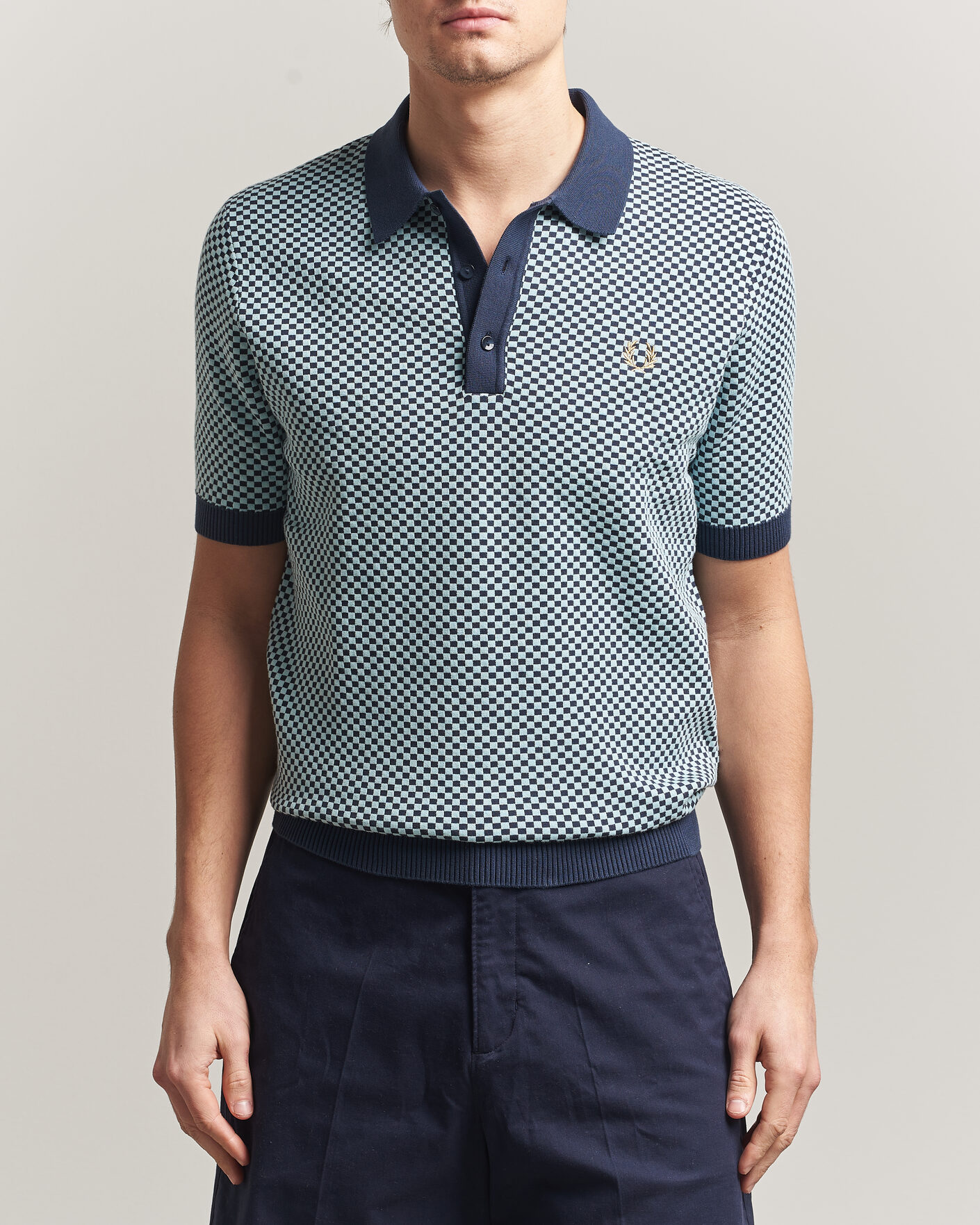 Herre | Pikéer | Fred Perry | Checkboard Knitted Polo Dark Airforce