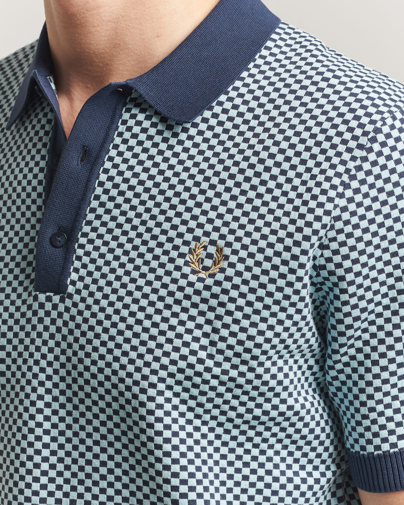 Herre | Pikéer | Fred Perry | Checkboard Knitted Polo Dark Airforce