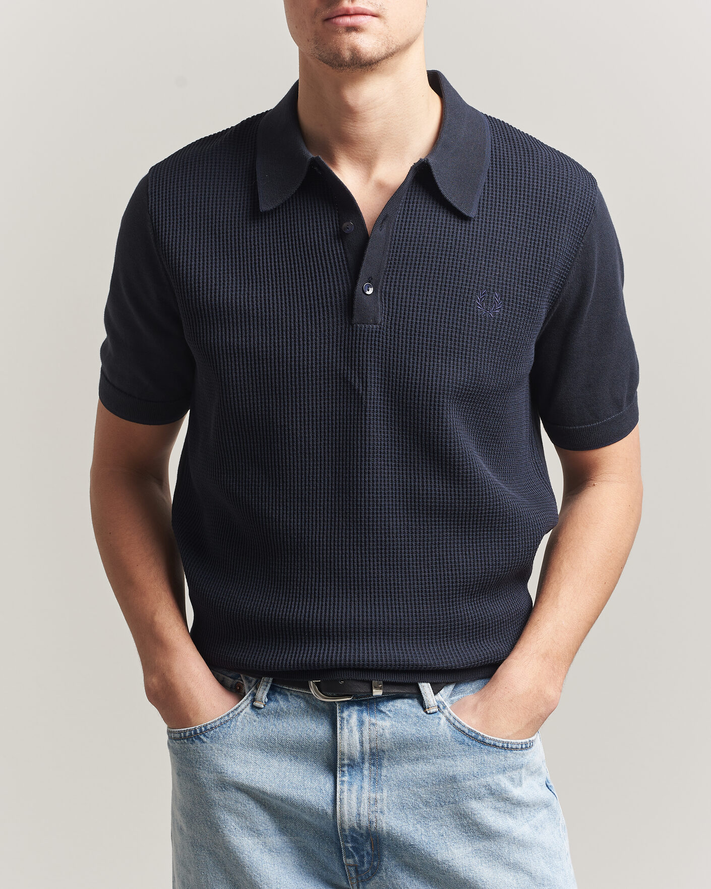 Herre | Pikéer | Fred Perry | Waffle Knitted Polo Navy