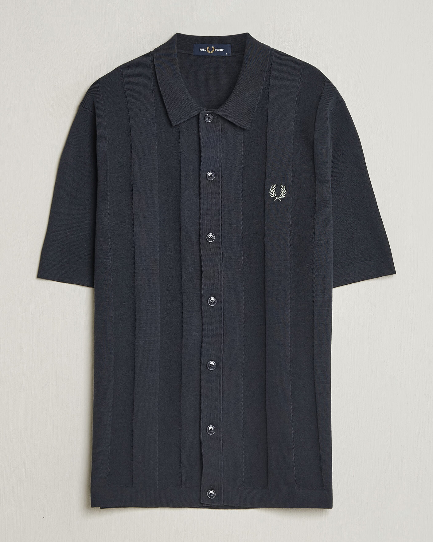 Herre | Skjorter | Fred Perry | Tonal Vertical Striped Knitted Shirt Navy