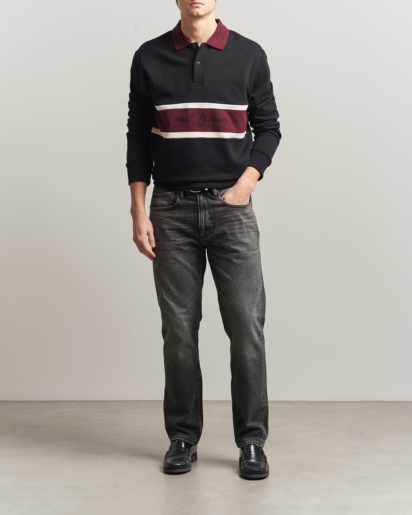 Herre | Gensere | Fred Perry | Embroidered Paneled Polo Sweater Black