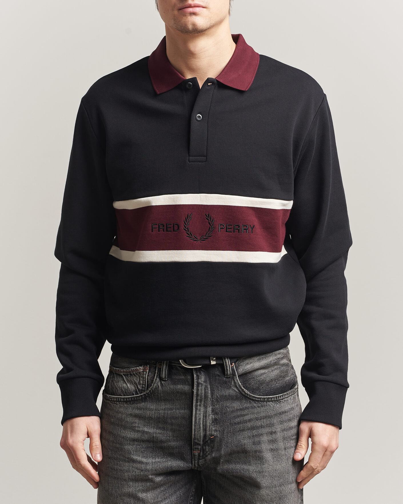 Herre | Gensere | Fred Perry | Embroidered Paneled Polo Sweater Black