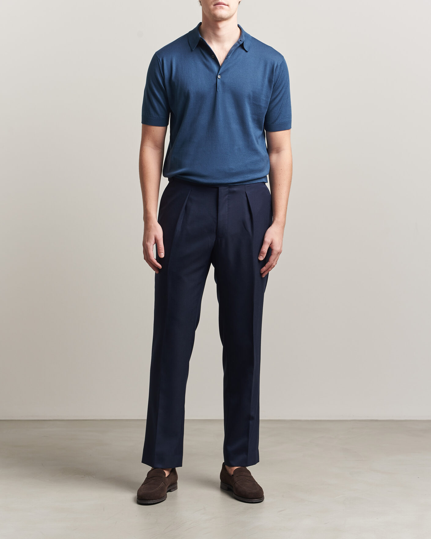 Herre | Pikéer | John Smedley | Adrian Slim Fit Sea Island Cotton Polo Delft Blue