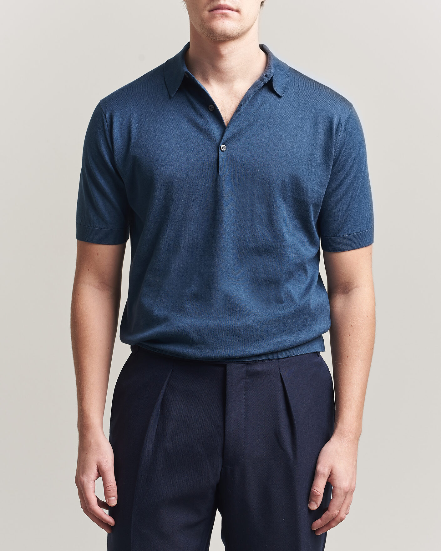 Herre | Pikéer | John Smedley | Adrian Slim Fit Sea Island Cotton Polo Delft Blue