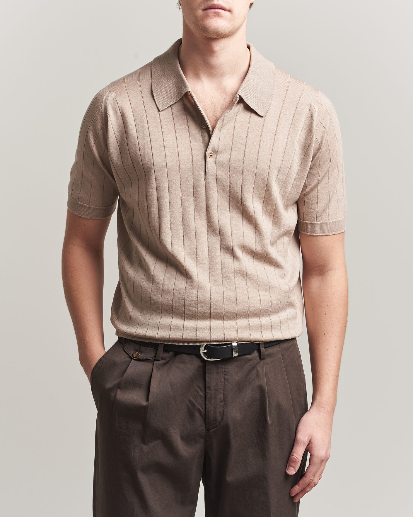Herre | Pikéer | John Smedley | Williams Merino/Cotton Knitted Polo Oat