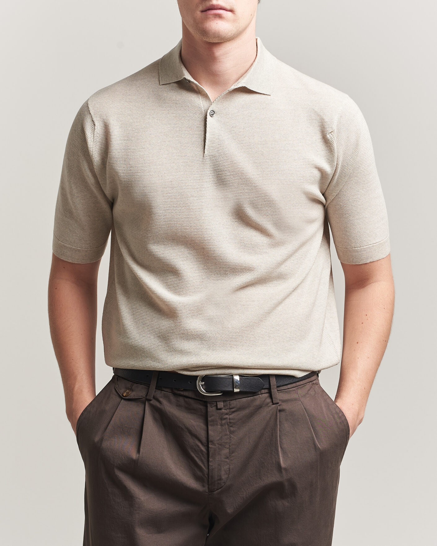 Herre | Pikéer | John Smedley | 14 Singular Knitted Textured Polo Grey Fleece