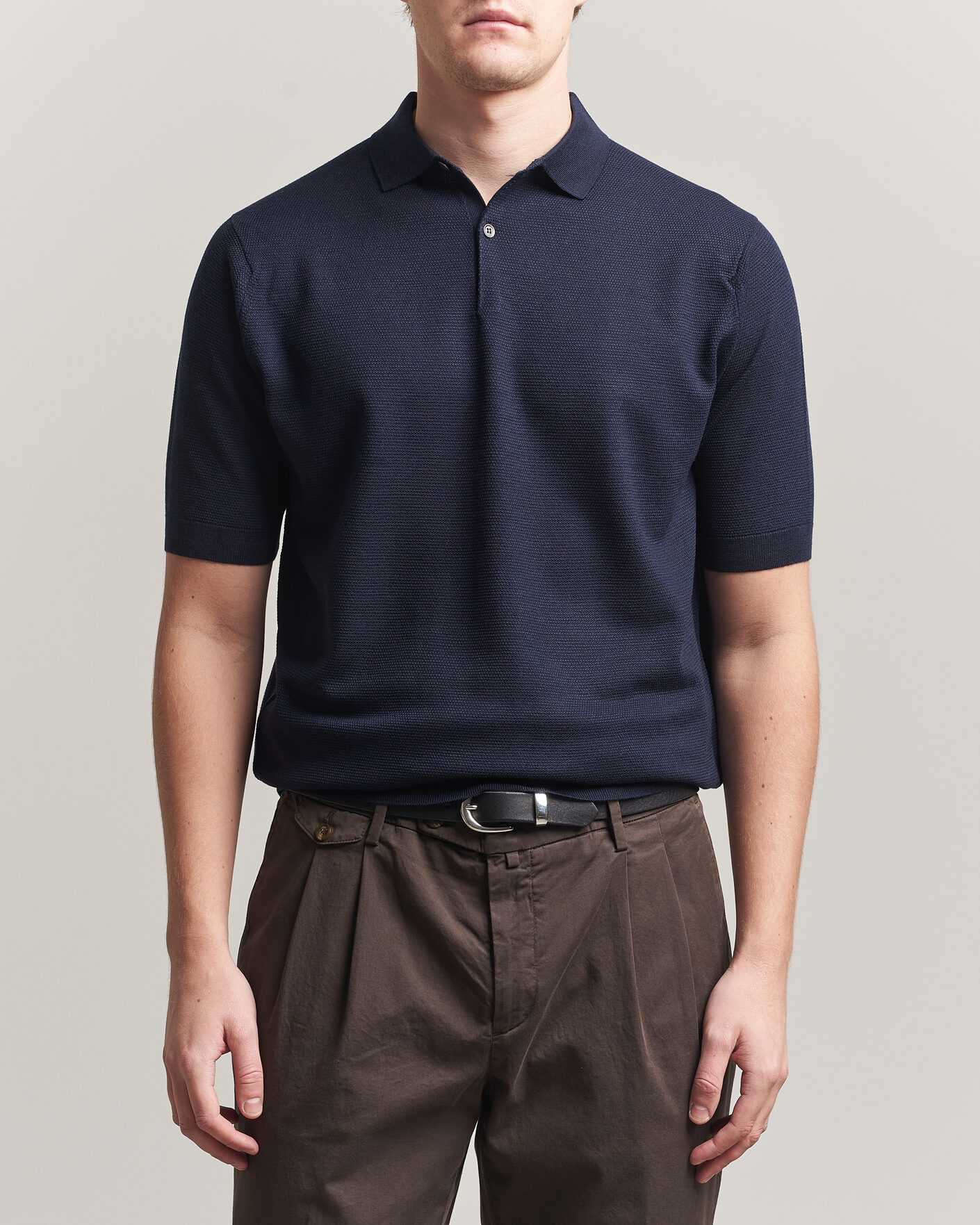 Herre | Pikéer | John Smedley | 14 Singular Knitted Textured Polo Midnight