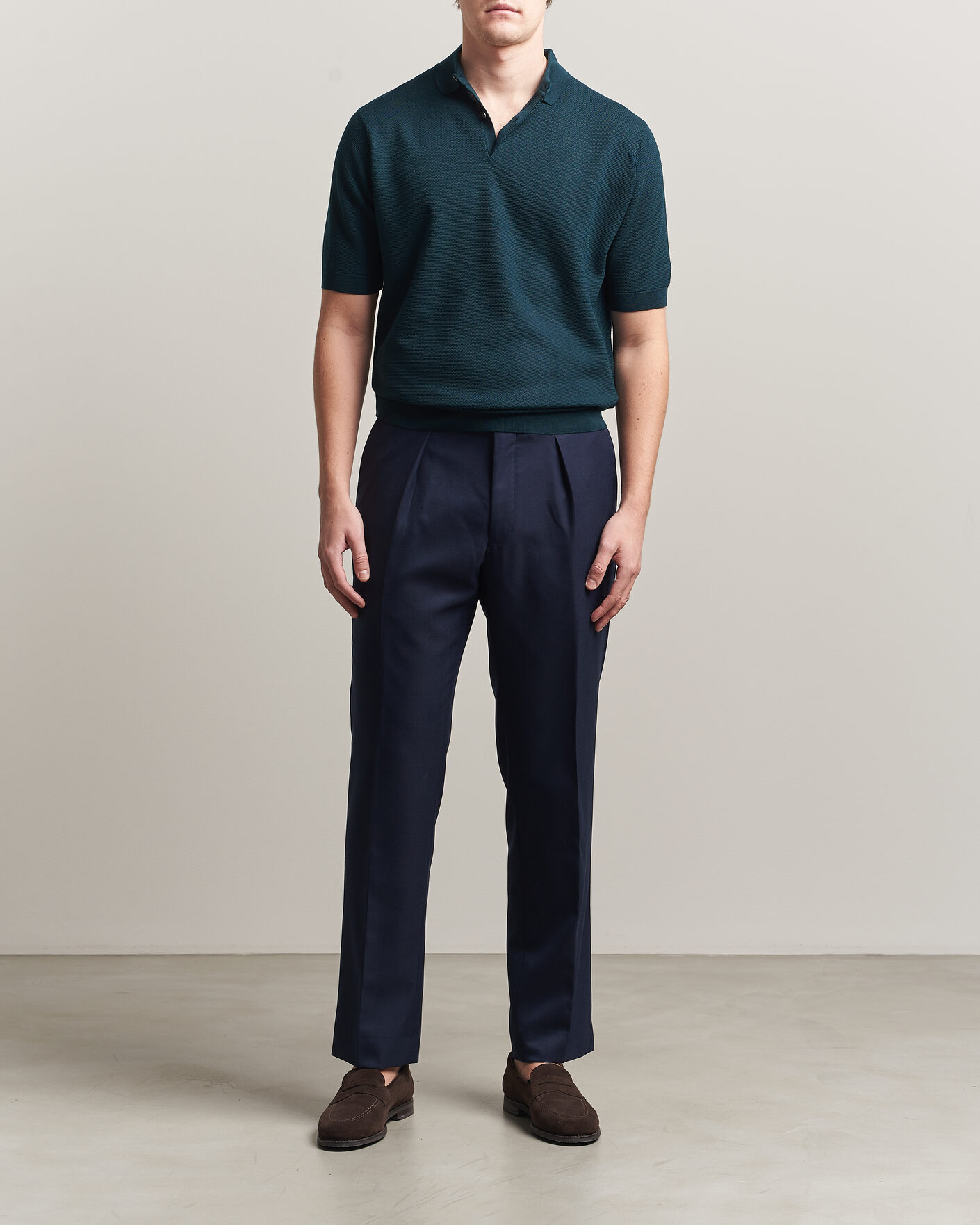 Herre | Pikéer | John Smedley | 14 Singular Knitted Textured Polo Richardson Green