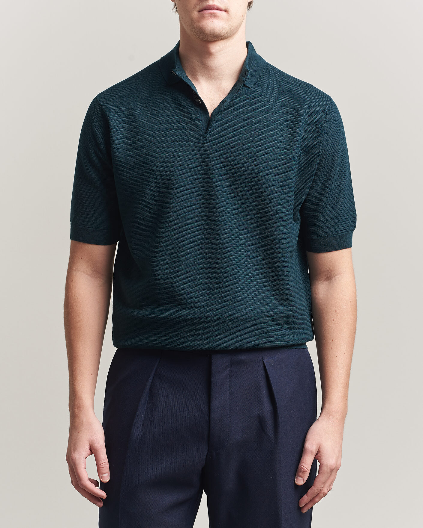 Herre | Pikéer | John Smedley | 14 Singular Knitted Textured Polo Richardson Green