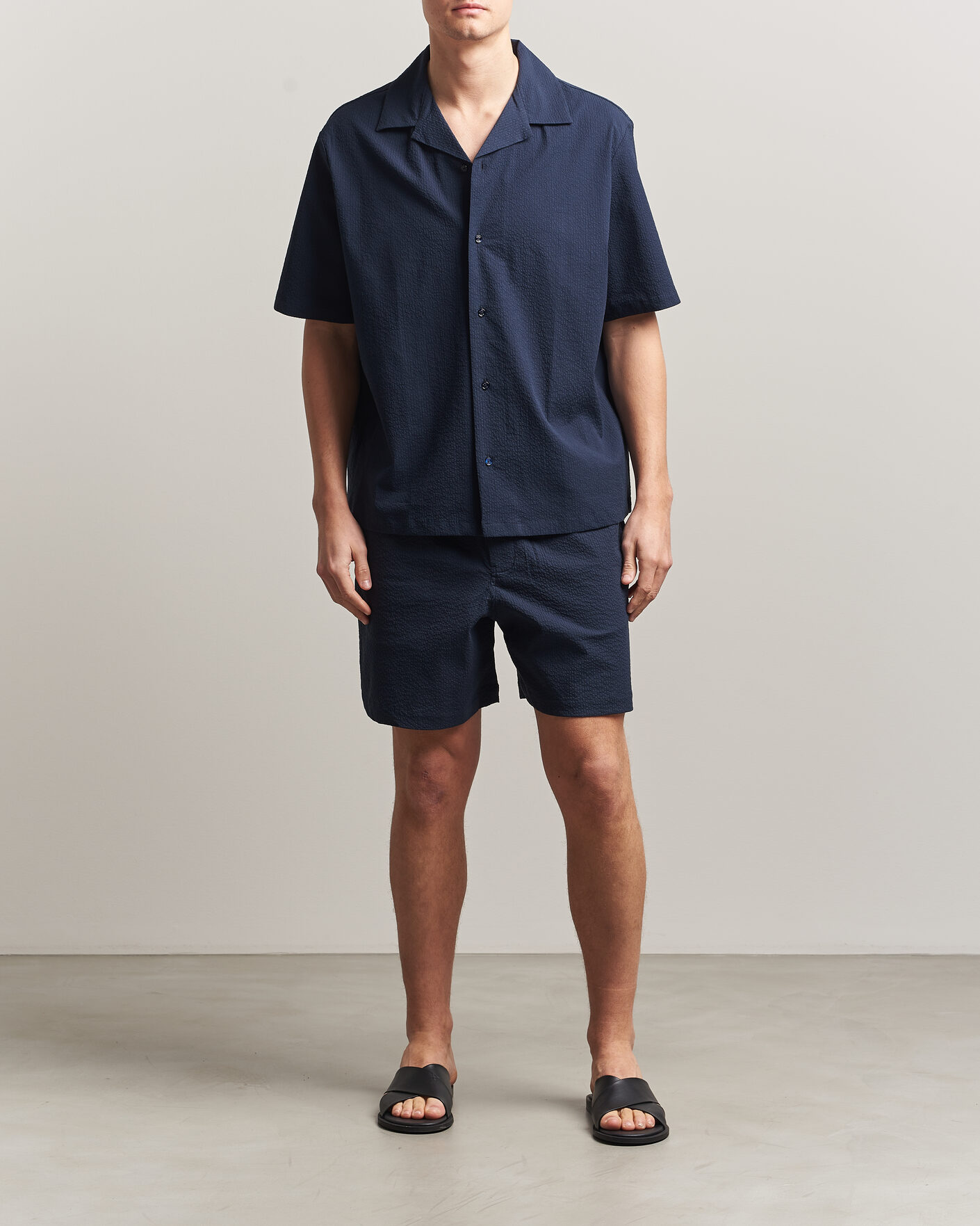 Herre | Skjorter | Maison Kitsuné | Seersucker Resort Shirt Navy