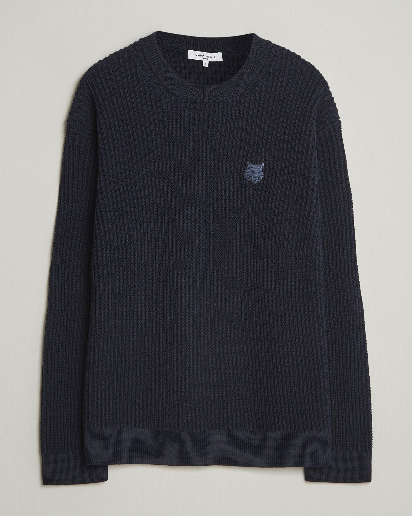 Herre | Gensere | Maison Kitsuné | Tonal Fox Head Rib Knitted Sweater Navy