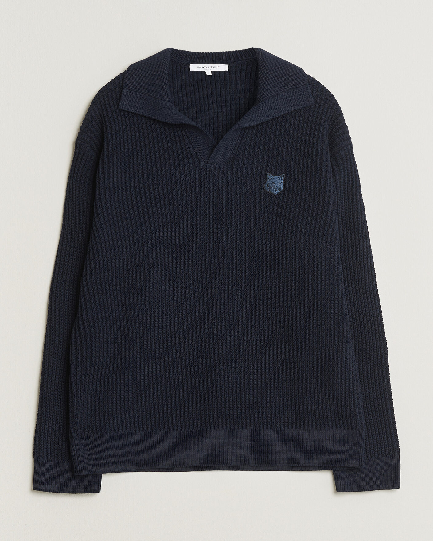 Herre | Pikéer | Maison Kitsuné | Tonal Fox Head Rib Knitted Polo Navy