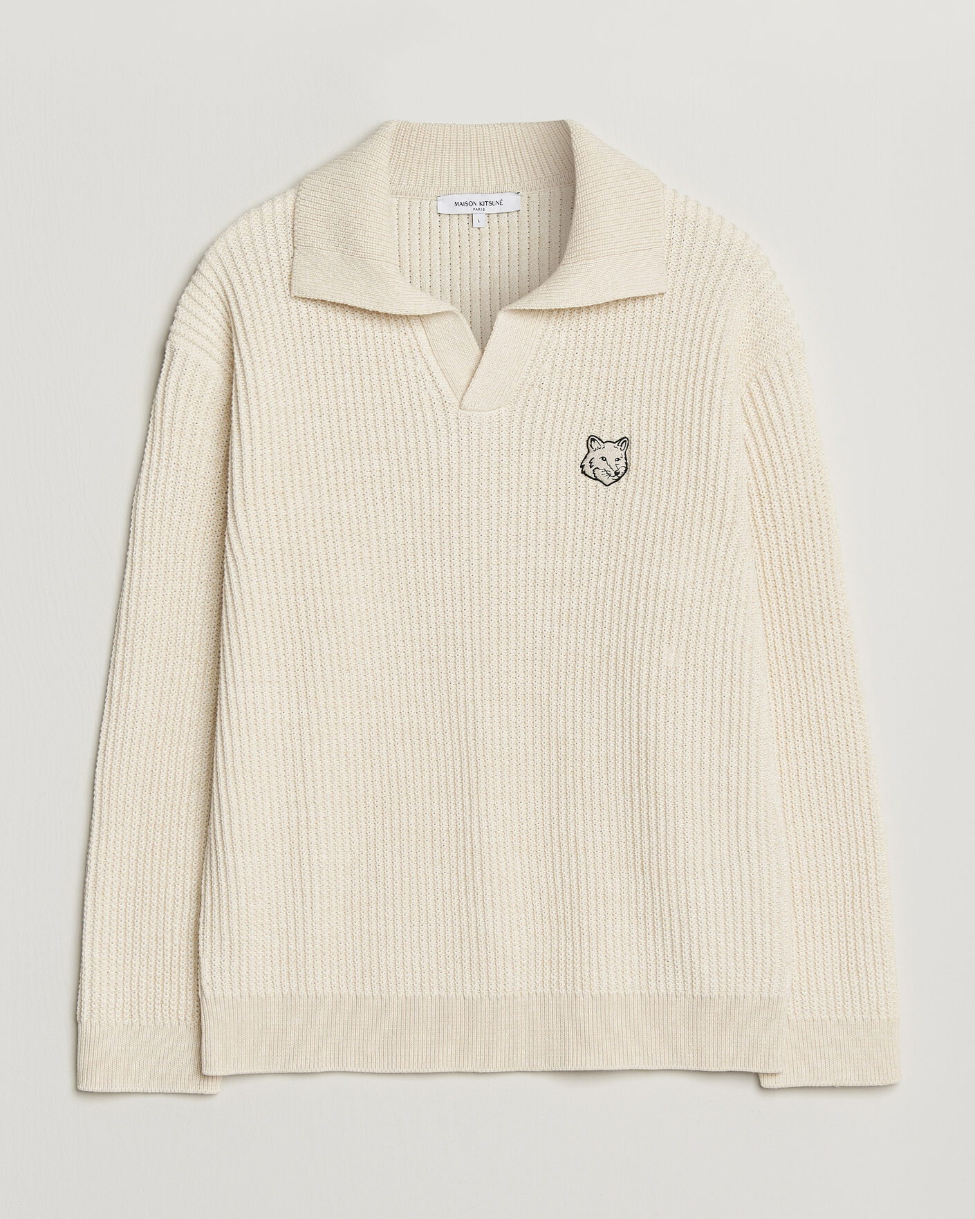 Herre | Pikéer | Maison Kitsuné | Tonal Fox Head Rib Knitted Polo Sandshell