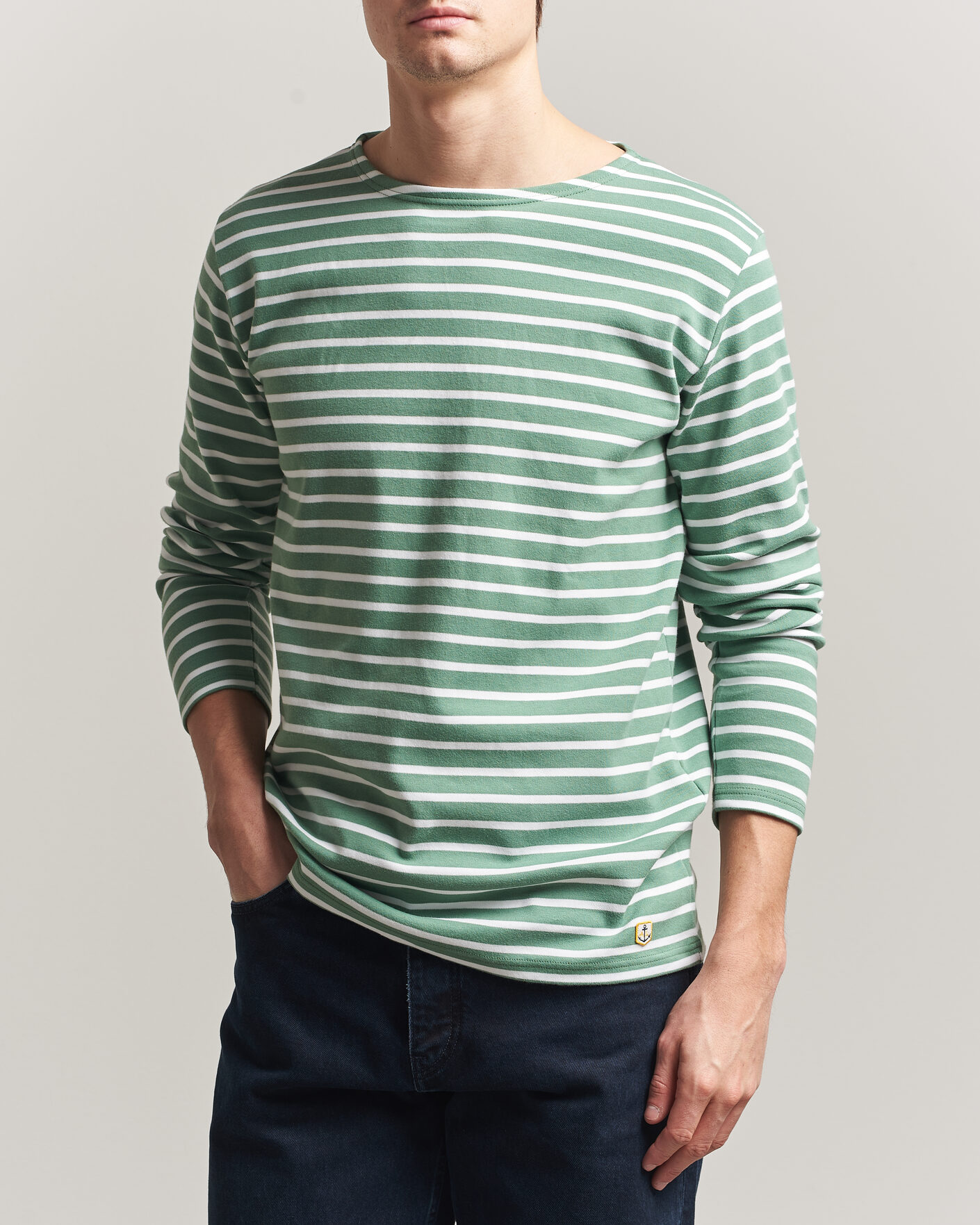 Herre | T-Shirts | Armor-lux | Houat Héritage Stripe Long Sleeve T-Shirt Ivy/Blanc