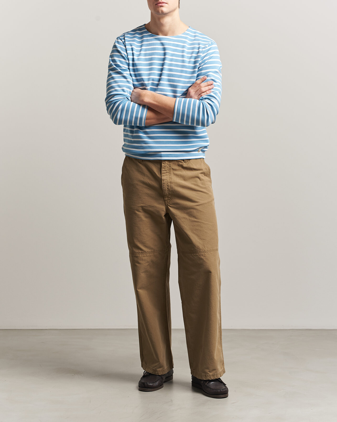 Herre | T-Shirts | Armor-lux | Houat Héritage Stripe Long Sleeve T-Shirt Waterfall/Blanc