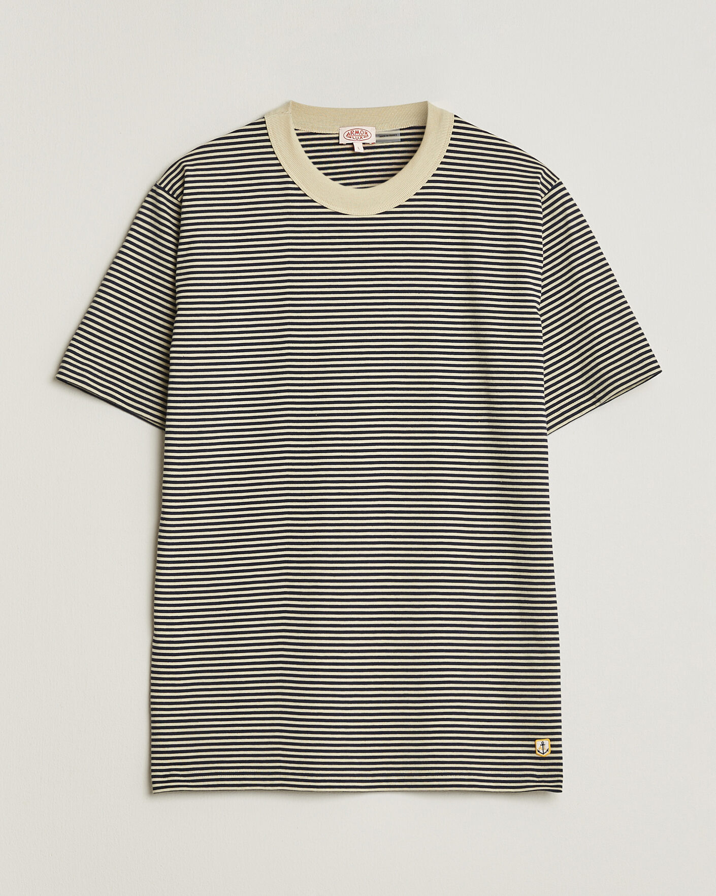 Herre | T-Shirts | Armor-lux | Callac Héritage Stripe T-Shirt Gravel/Marine Deep