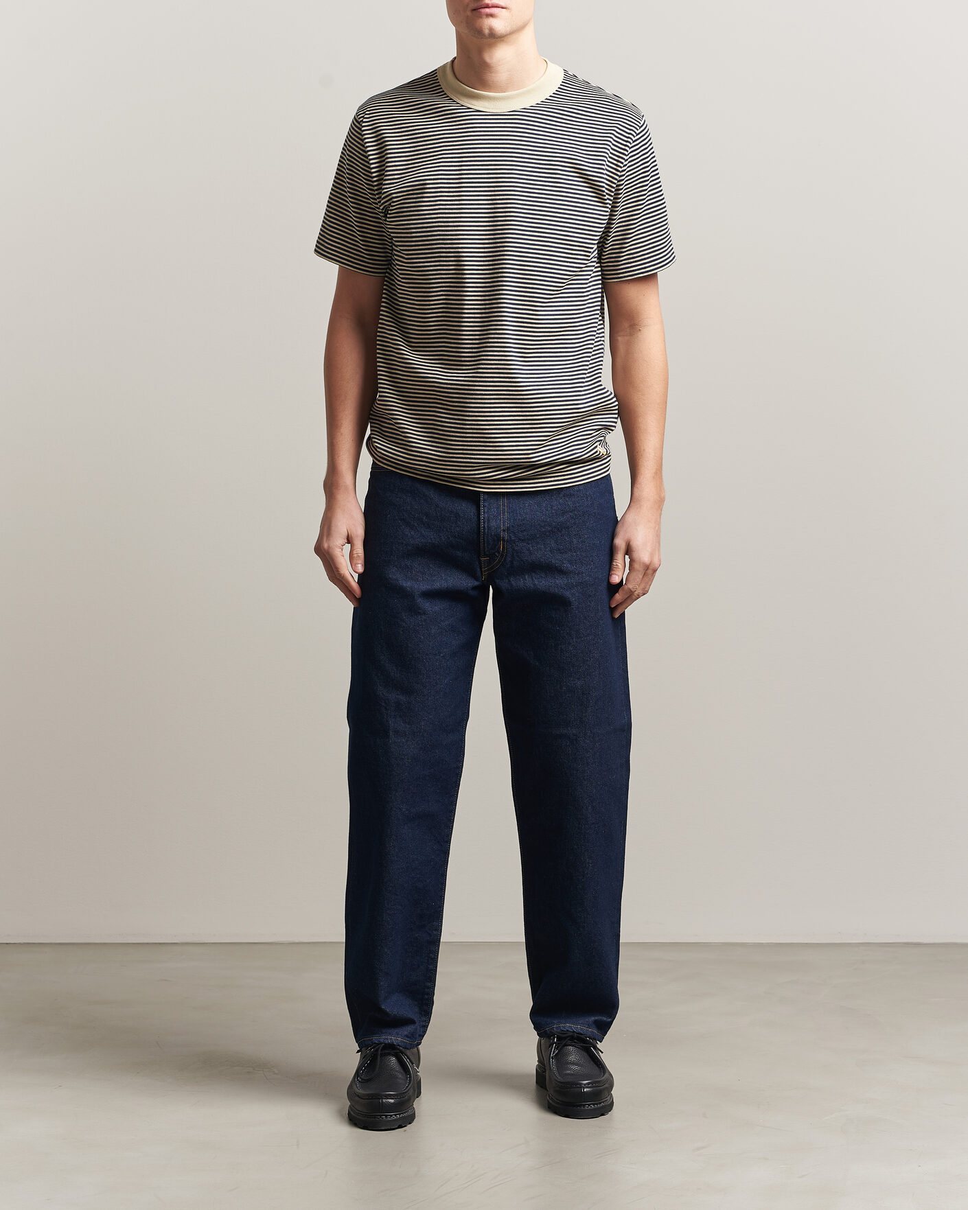 Herre | T-Shirts | Armor-lux | Callac Héritage Stripe T-Shirt Gravel/Marine Deep