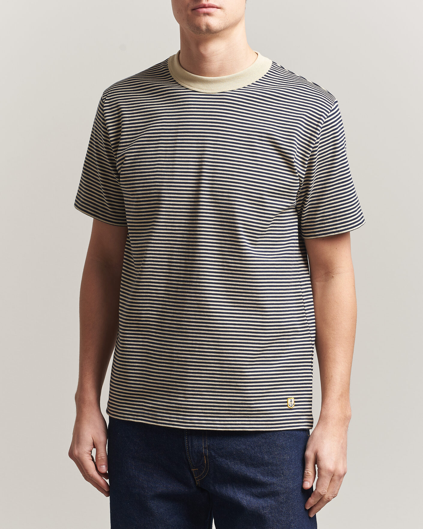 Herre | T-Shirts | Armor-lux | Callac Héritage Stripe T-Shirt Gravel/Marine Deep