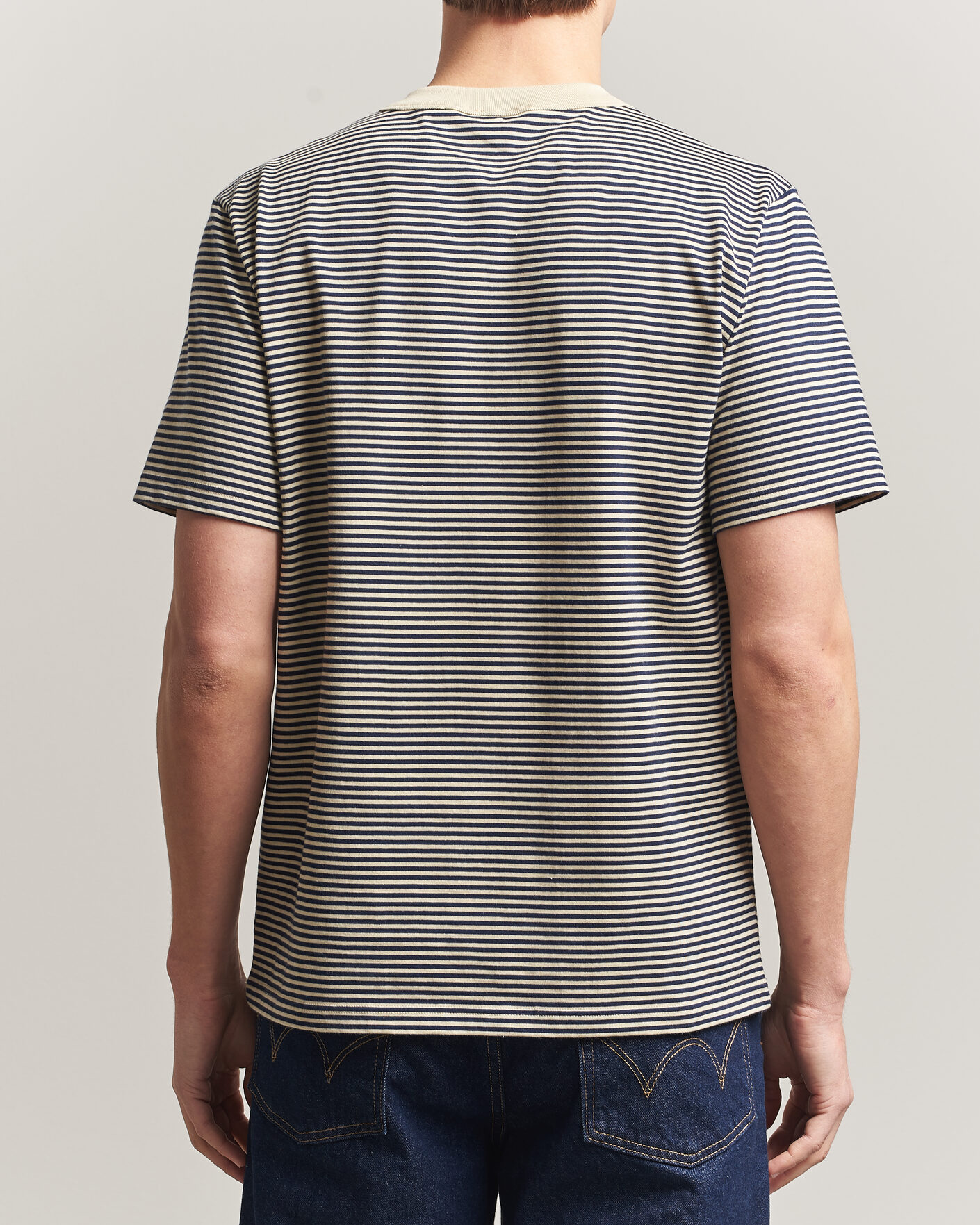 Herre | T-Shirts | Armor-lux | Callac Héritage Stripe T-Shirt Gravel/Marine Deep