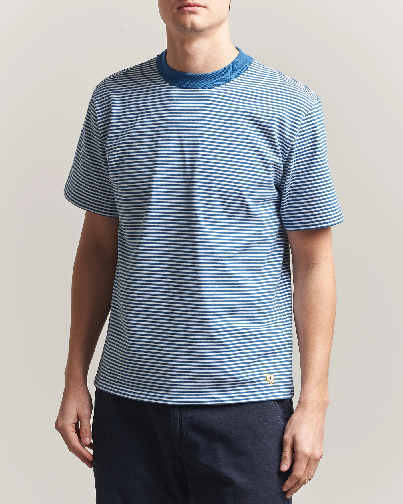 Herre | T-Shirts | Armor-lux | Callac Héritage Stripe T-Shirt Dark Blue/Blanc