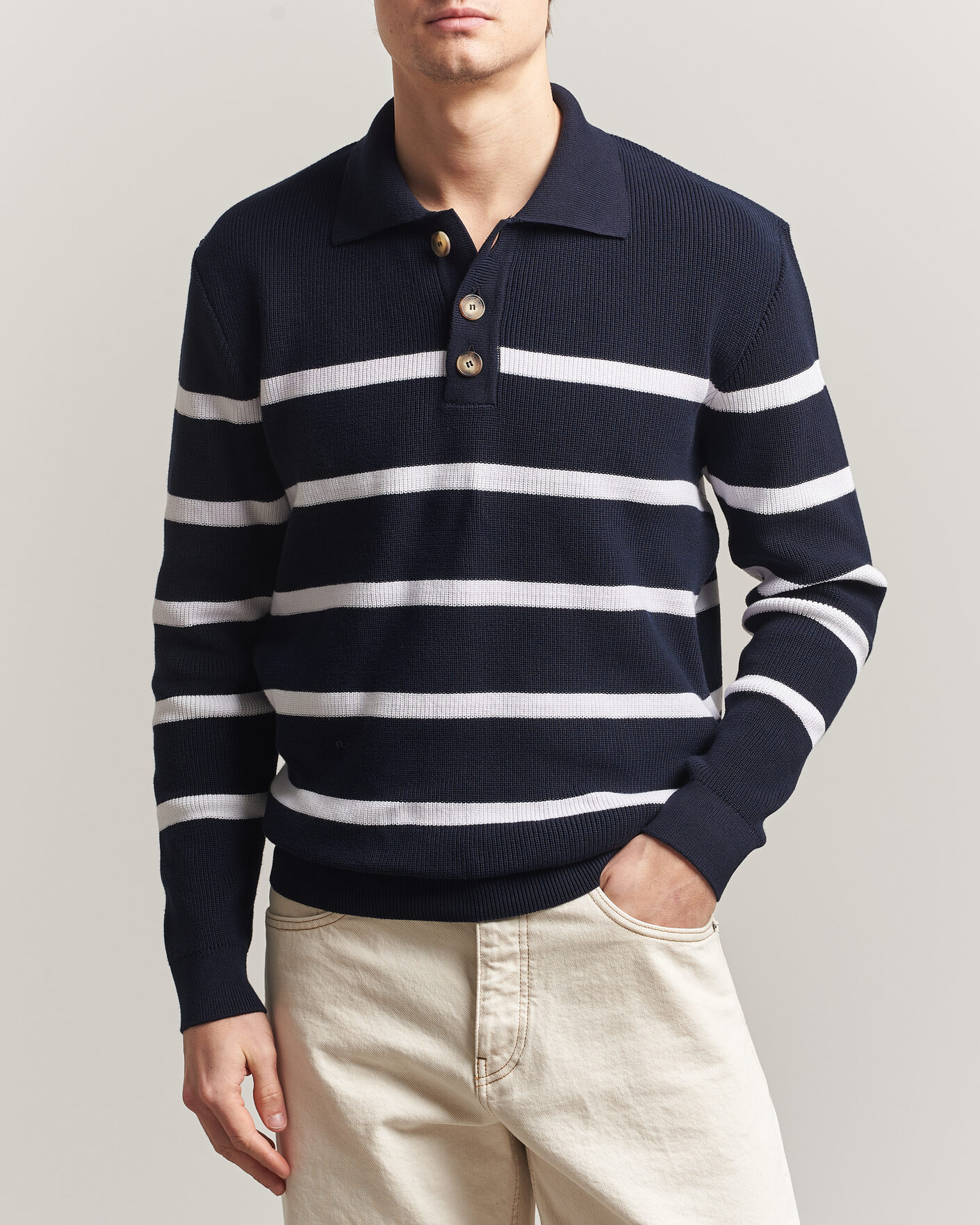 Herre | Gensere | Armor-lux | Heritage Knitted Polo Marine/Blanc