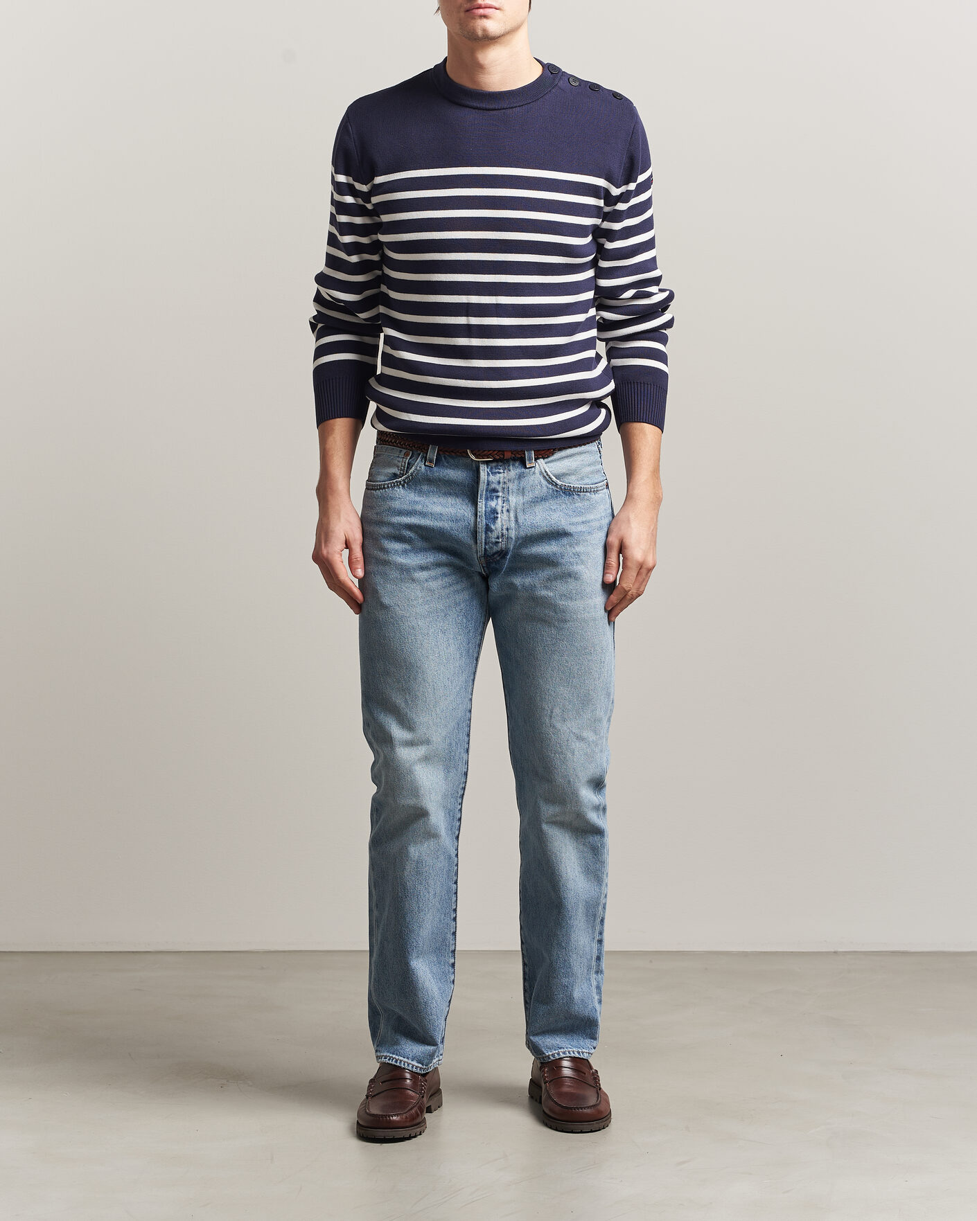 Herre | Gensere | Armor-lux | Groix Striped Sweater Navy/Nature